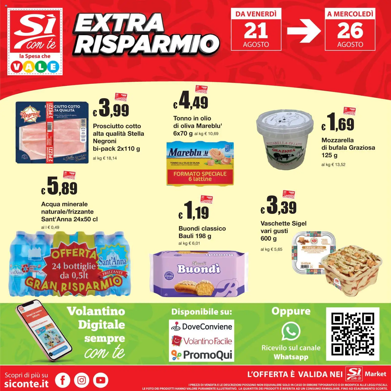 Volantino Sì con Te del 13/08/2026 | Pagina: 16 | Prodotti: Acqua, Latte, Tonno, Vaschette