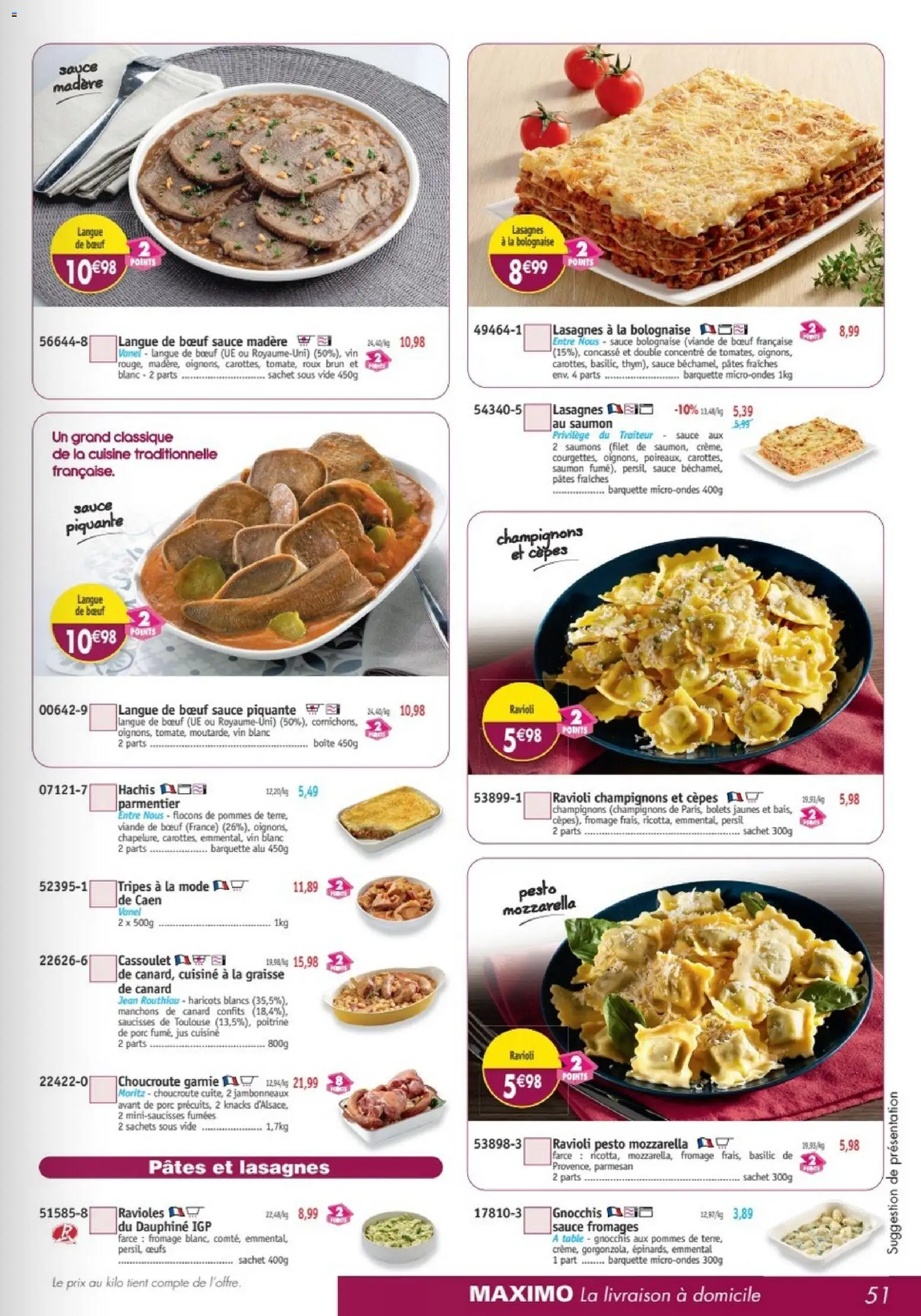 {H1} | Page: 51 | Produits: Viande de bœuf, Fromage, Jus, Pommes