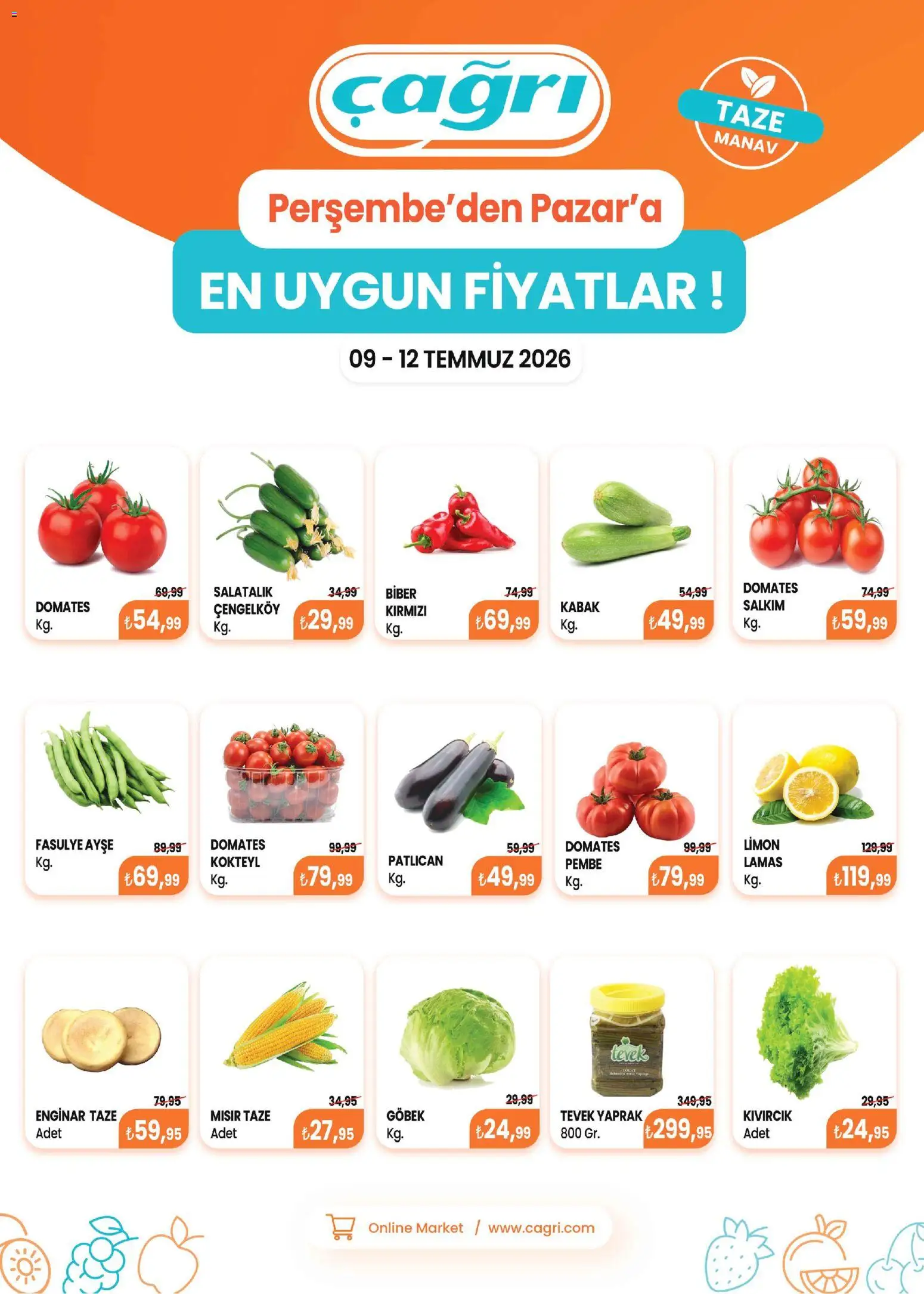 Çağrı Market - Manav Katalog - 09 Temmuz 2026 tarihinden itibaren geçerlidir | Sayfa: 2 | Ürünler: Domates, Limon, Patlıcan, Mısır