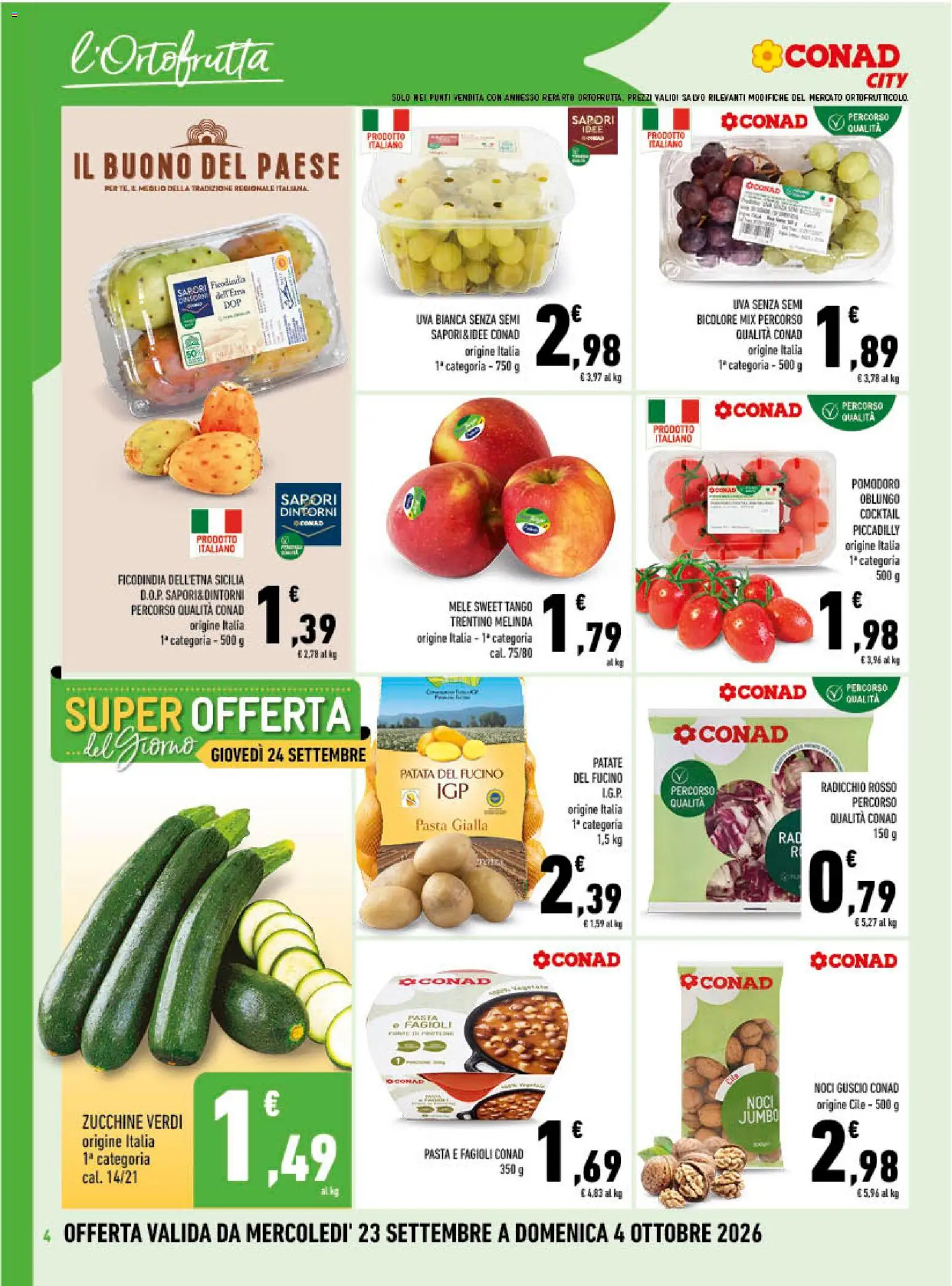 Volantino Conad del 23/09/2026 | Pagina: 4 | Prodotti: Cocktail, Fagioli, Pasta, Forno