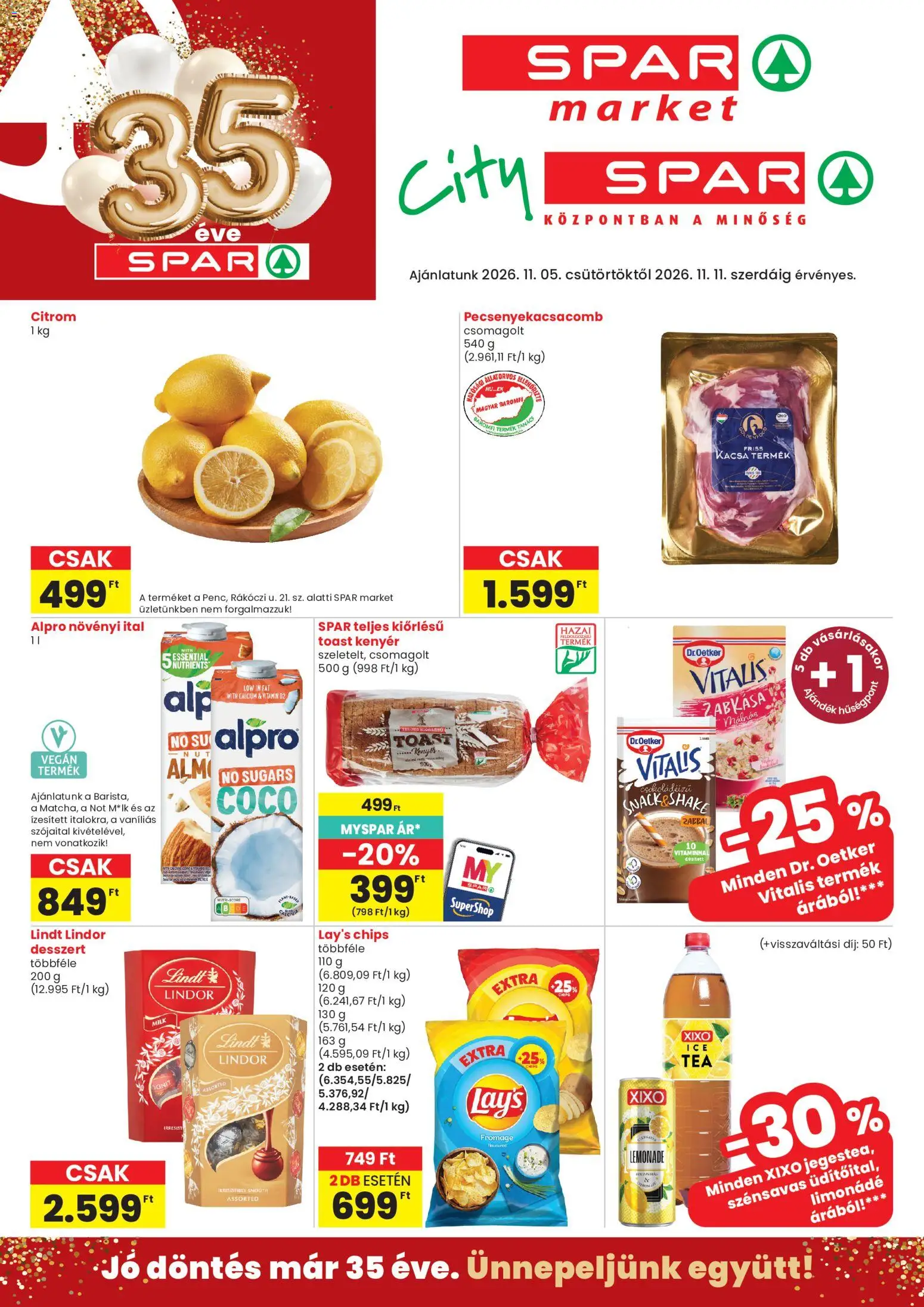 Spar akciós ujság - amely érvényes a következő dátumtól: 2026.11.05. | Oldal: 1 | Termékek: Vitamin, Alpro, Szójaital, Toast kenyér