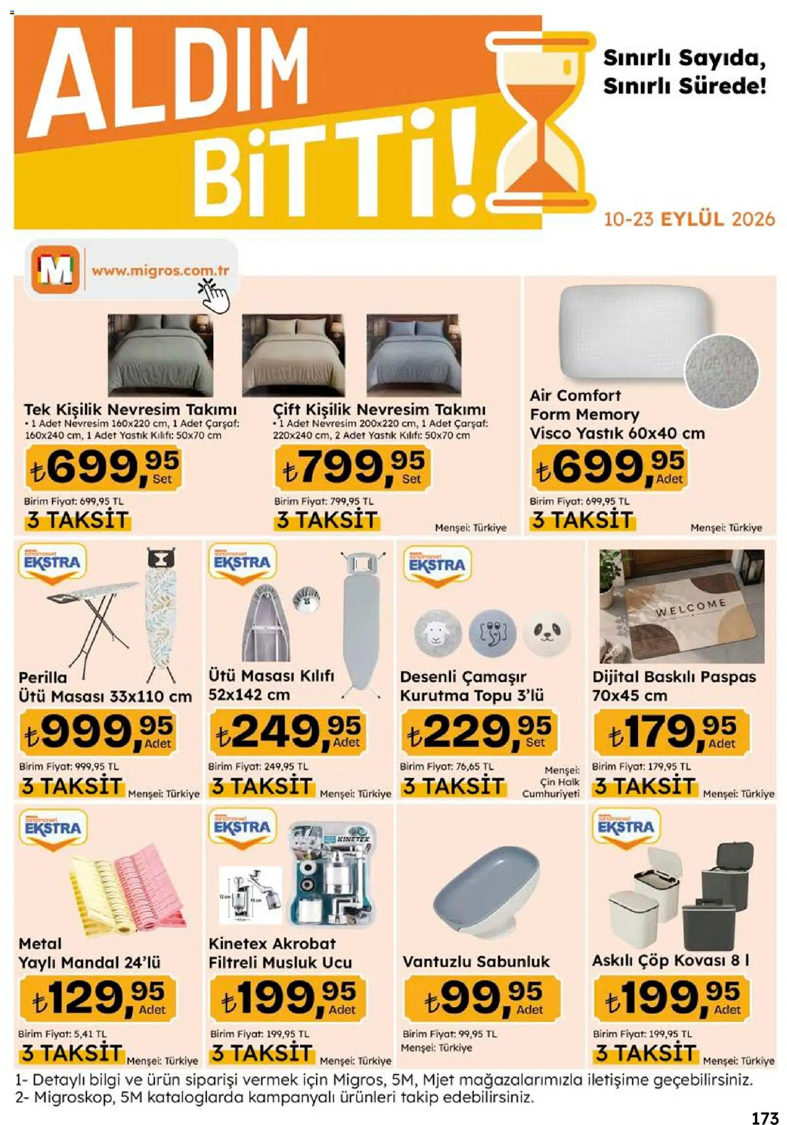 Migros Katalog - 5M Migroskop Dijital - 10 Eylül 2026 tarihinden itibaren geçerlidir | Sayfa: 173 | Ürünler: Yastık, Ütü masası, Nevresim, Ütü