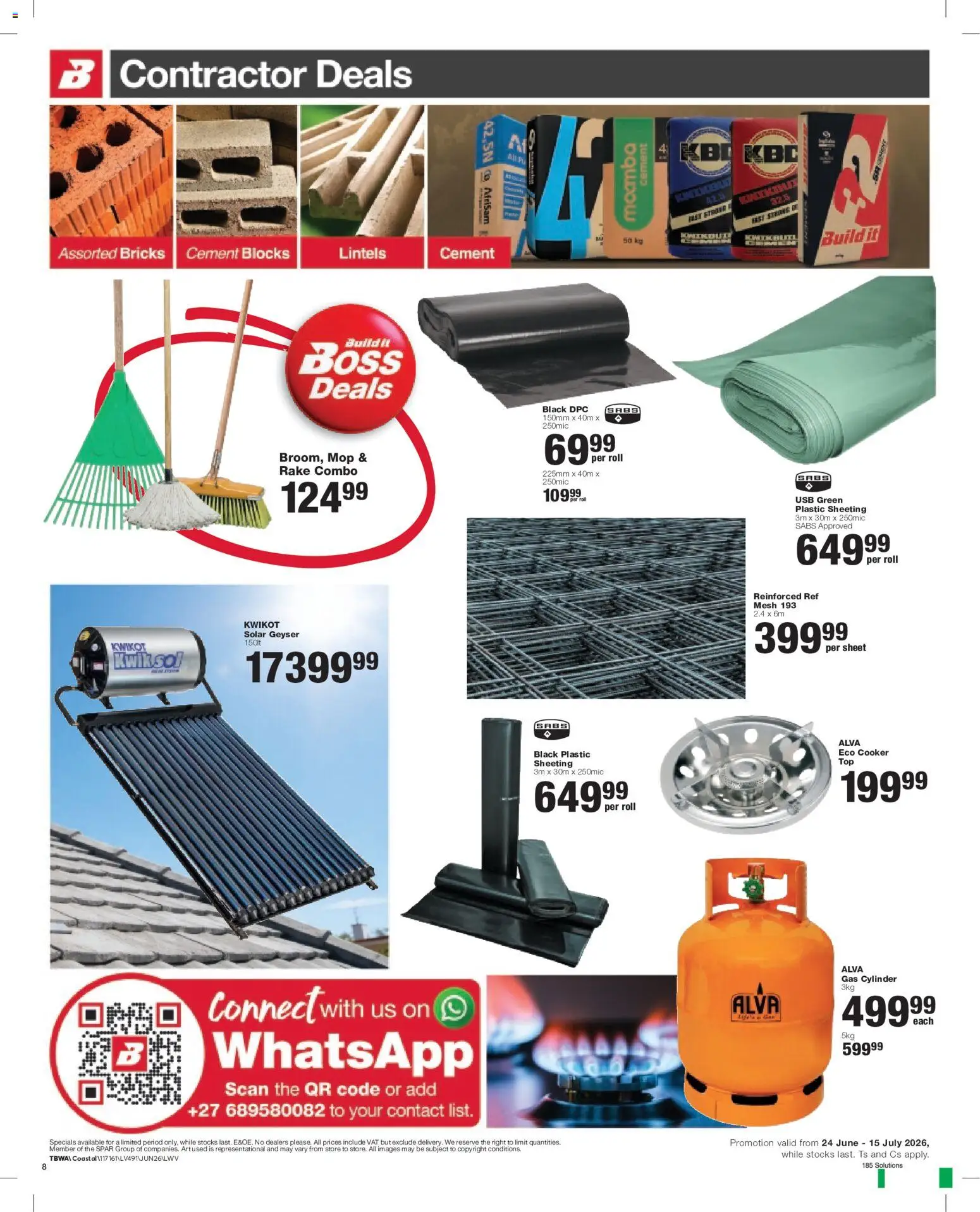 New Build It catalogue – valid from 24/06/2026 | Page: 8 | Products: USB, Cooker, Geyser, Cement