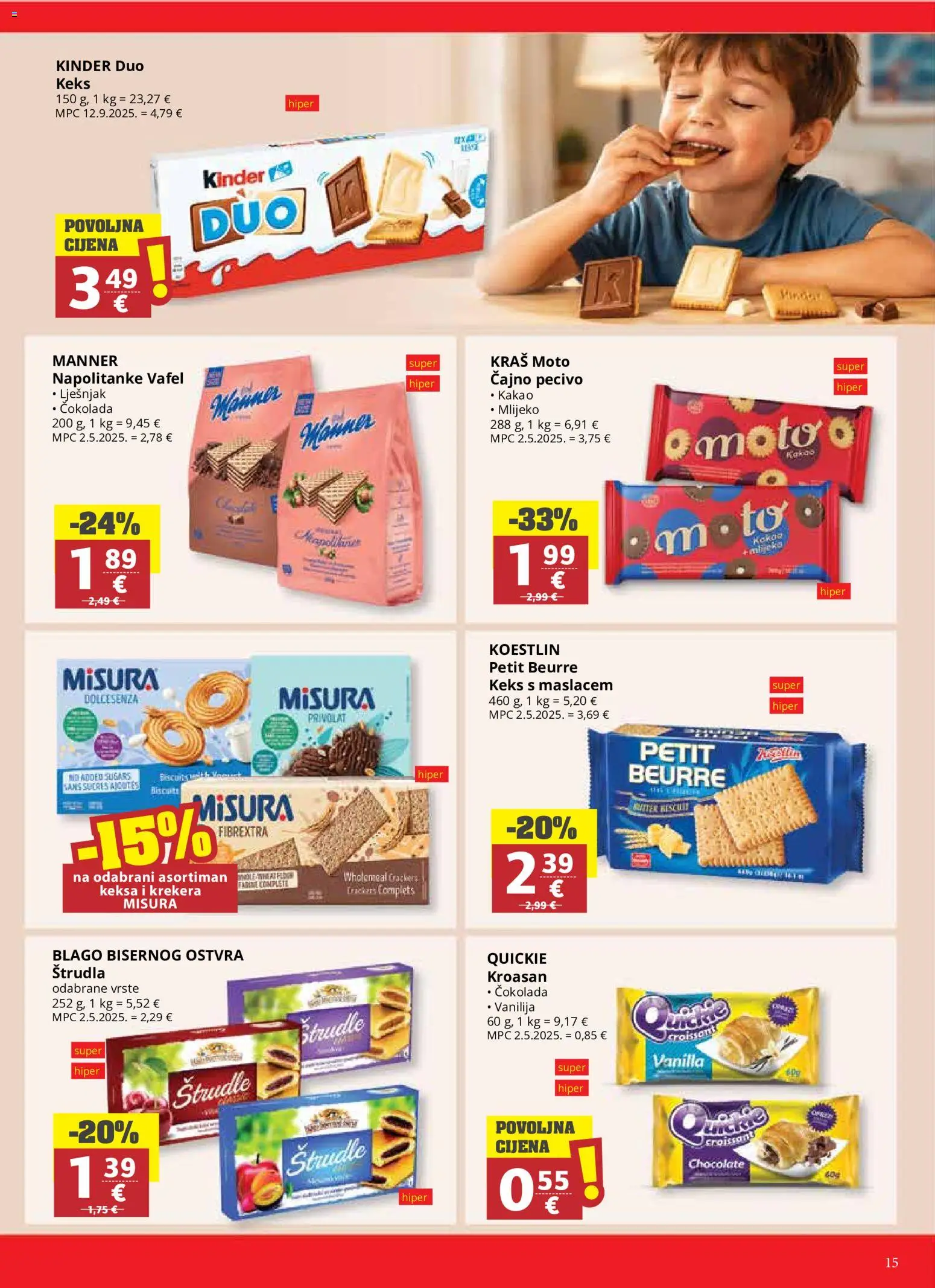 Ultra Gros katalog | vrijedi od 03.06.2026 | Stranica: 15 | Proizvodi: Napolitanke, Kakao, Pecivo, Štrudle