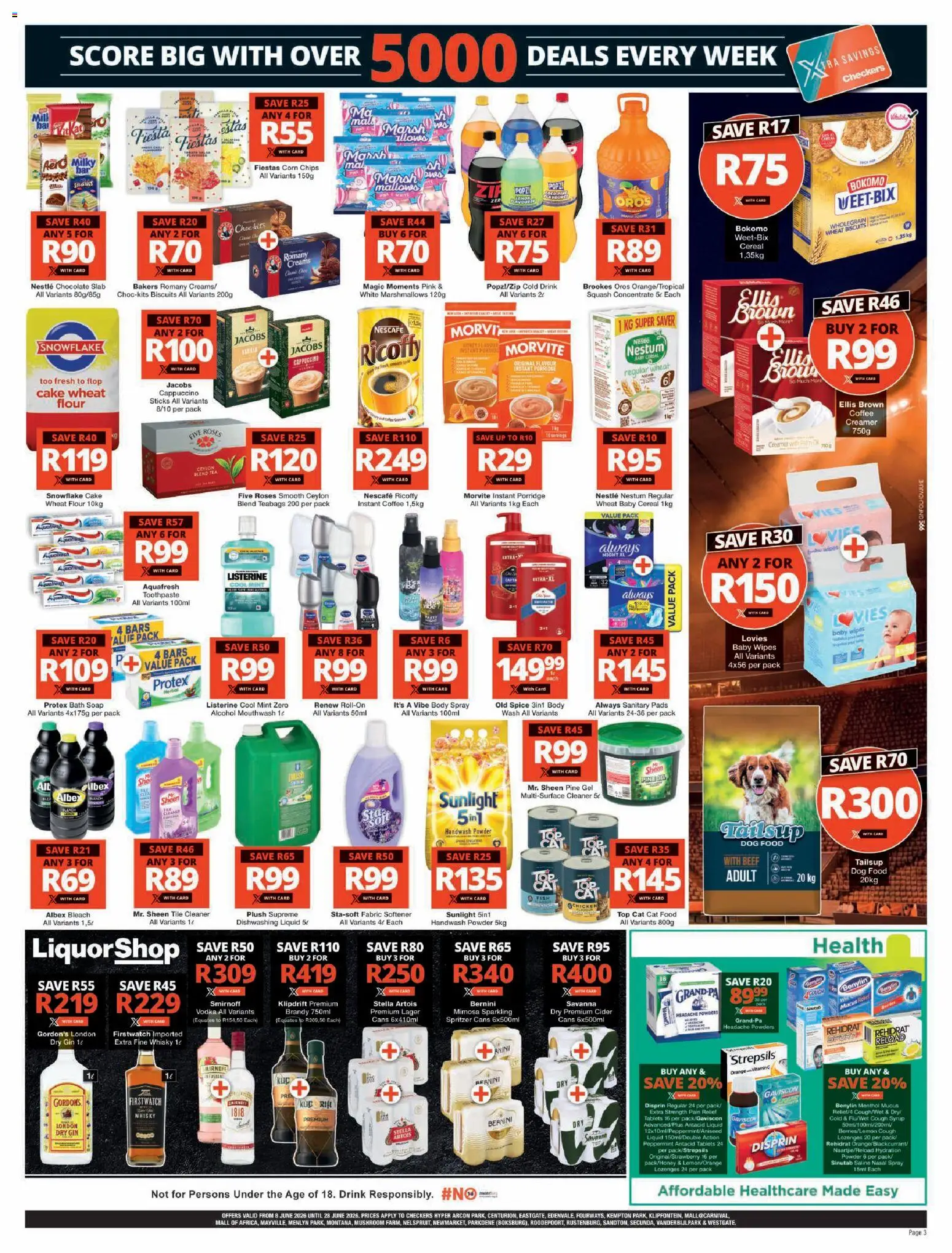 New Checkers catalogue – valid from 08.06.2026 | Page: 3 | Products: Corn, Creamer, Vodka, Syrup