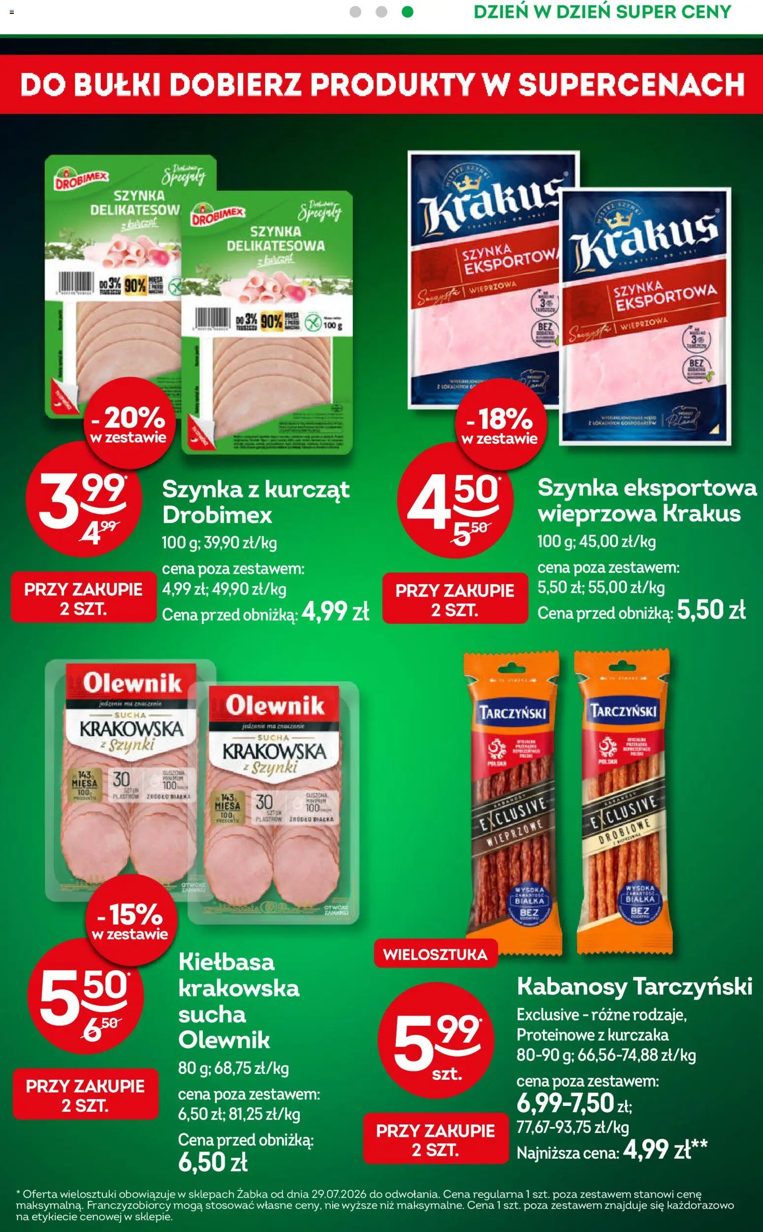 Żabka gazetka - Codzienne produkty od 10.08.2026 | Strona: 6 | Produkty: Kiełbasa, Kabanosy Tarczyński, Specjały, Kabanosy