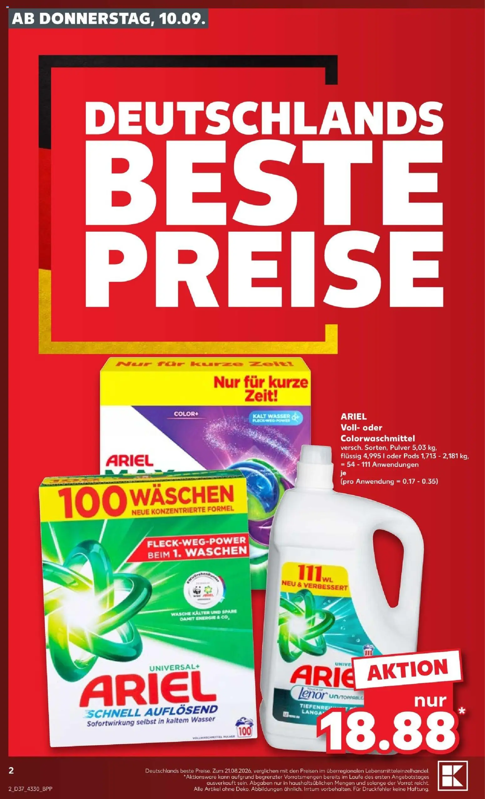 Kaufland Prospekt – gültig ab 10.09.2026 | Seite: 2 | Produkte: Lenor, Ariel, Wasser