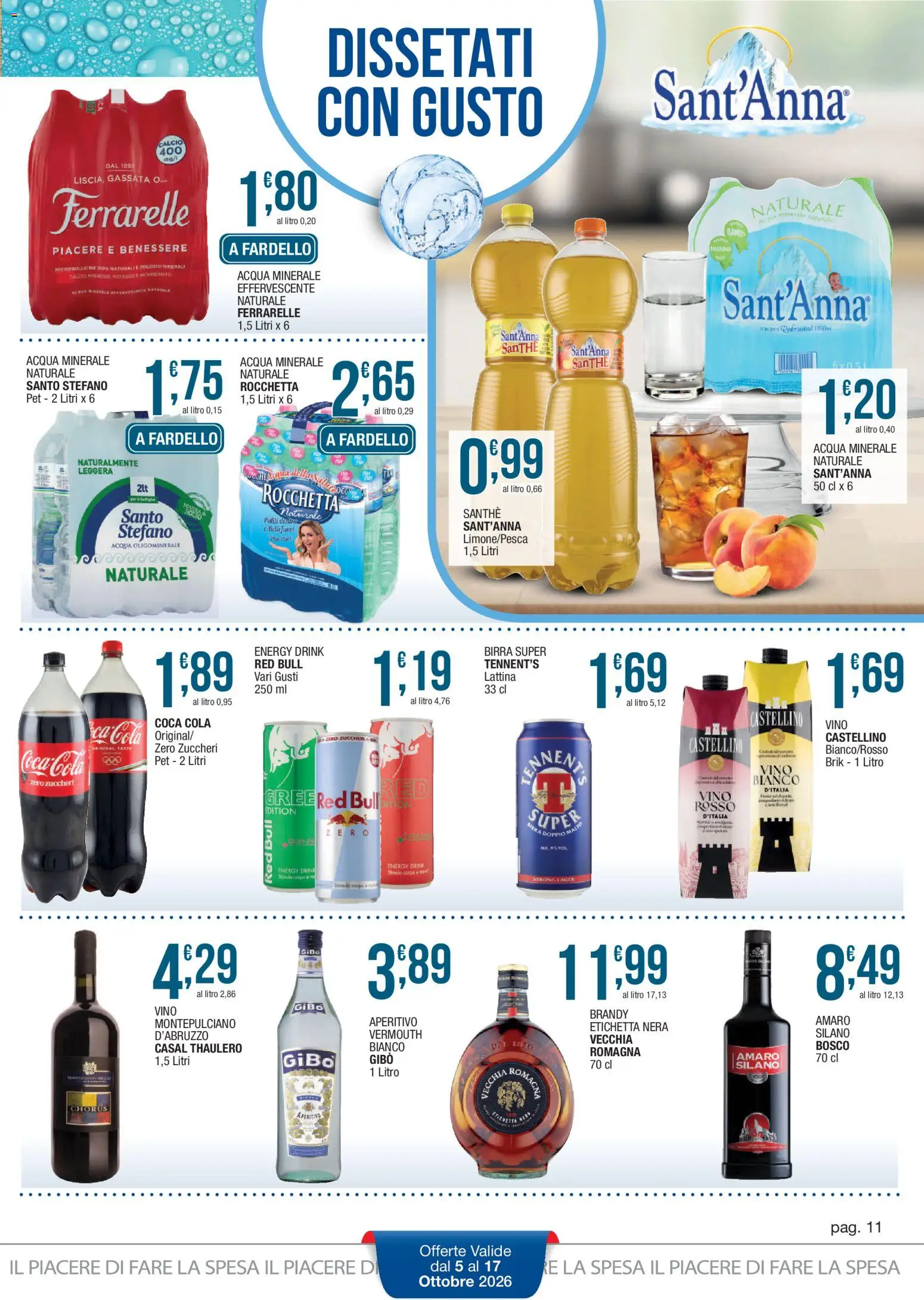 Volantino Sidis del 05/10/2026 | Pagina: 11 | Prodotti: Birra, Ferrarelle, Brandy, Coca Cola