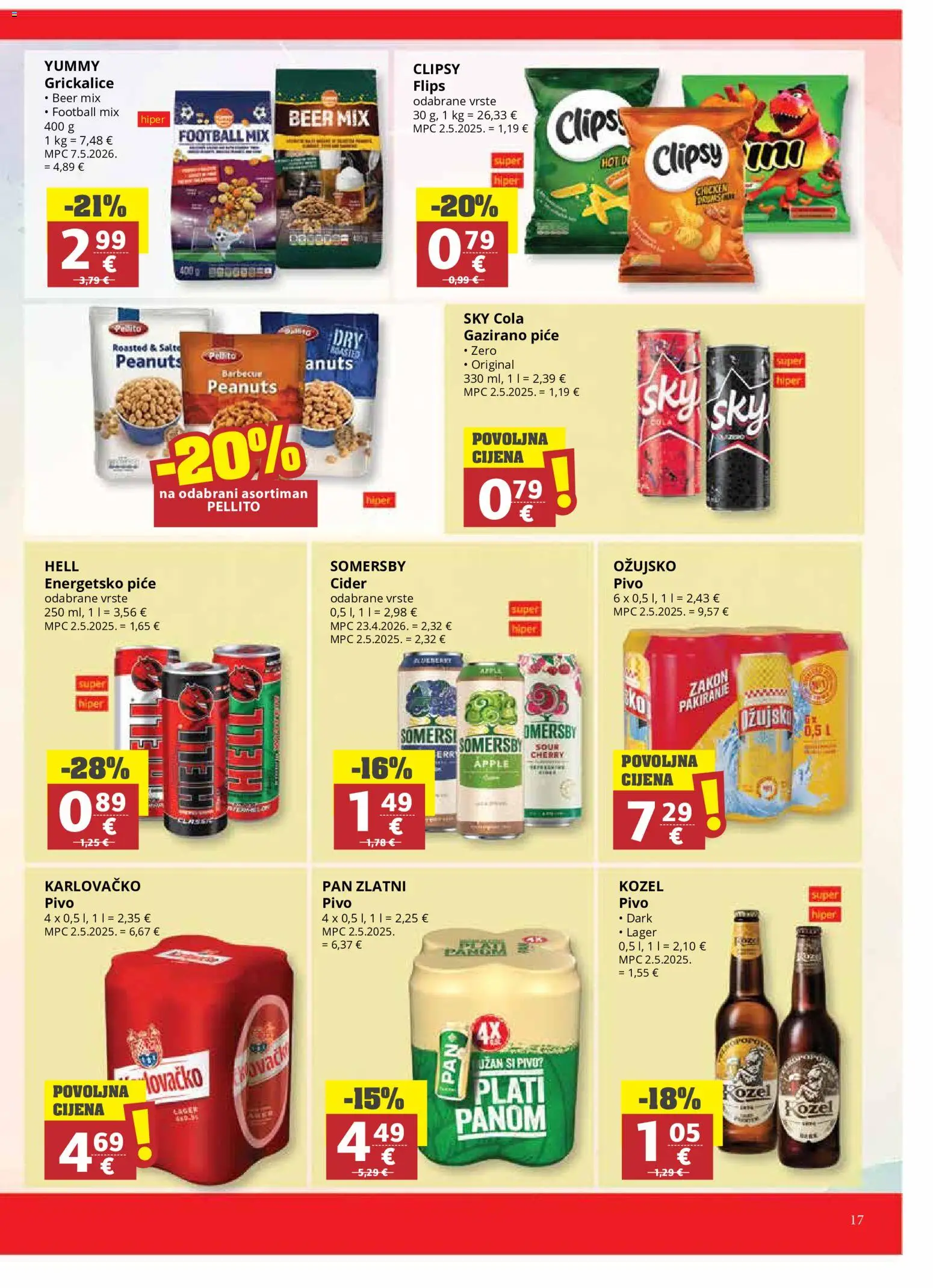 Ribola katalog | vrijedi od 21.10.2026 | Stranica: 17 | Proizvodi: Energetsko piće, Sky Cola, Kozel, Pan