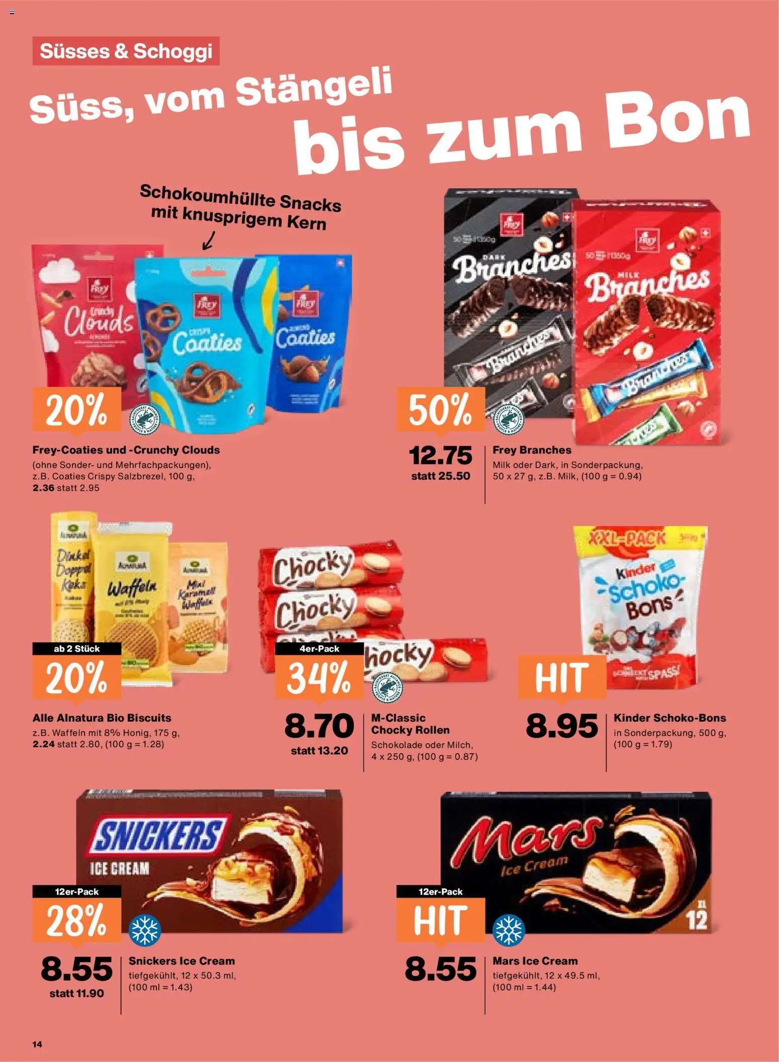 Migros aktionen – gültig ab 06.08.2026 | Seite: 14 | Produkte: Snickers, Mars, Waffeln, Schokolade