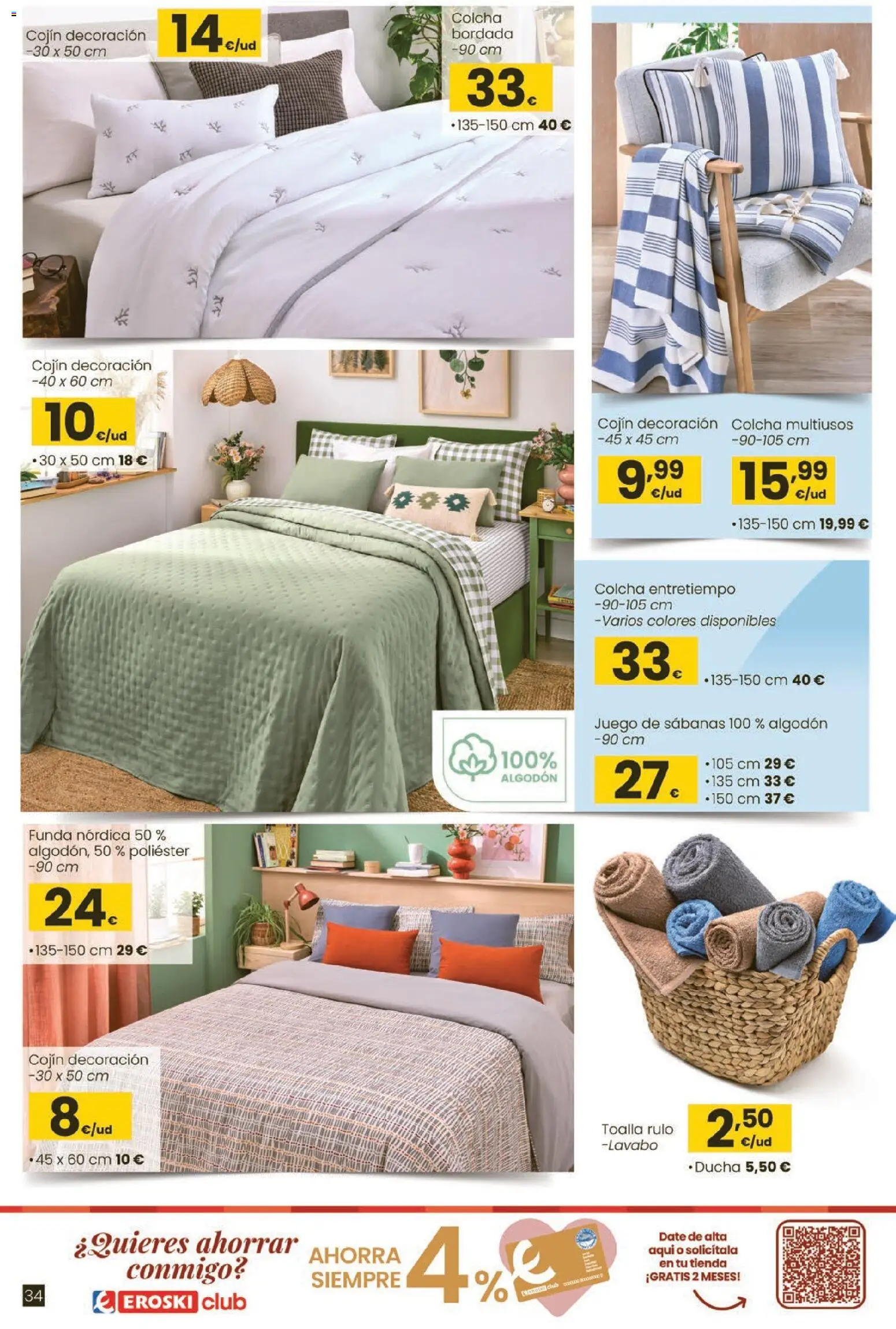 Eroski Qué planazo │ válido desde el 26.03.2026 | Página: 34 | Productos: Juego de sábanas, Colcha, Lavabo, Ducha