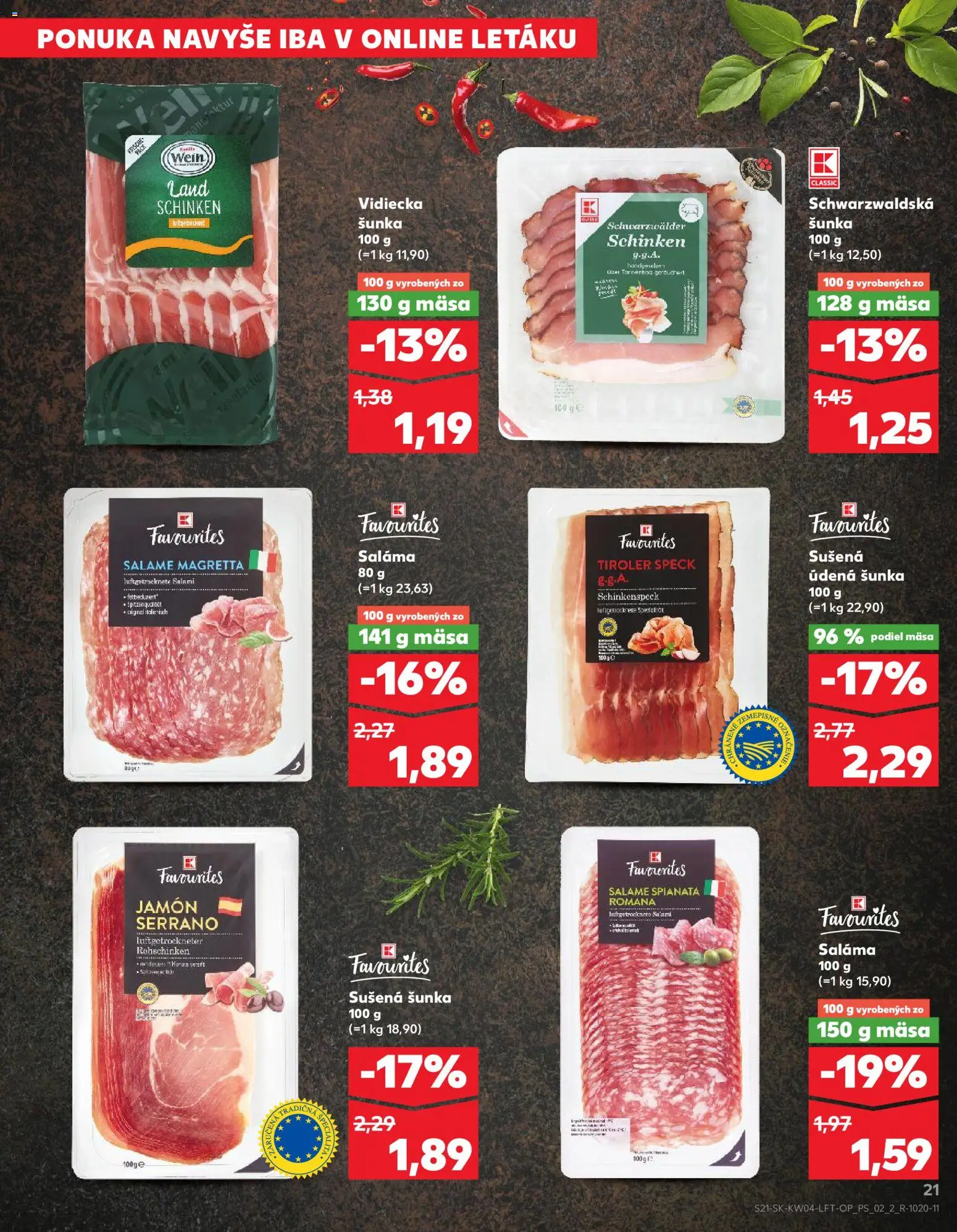 Nové Kaufland akcie – leták je platný od 22.01.2026 | Strana: 21 | Produkty: Saláma, Šunka