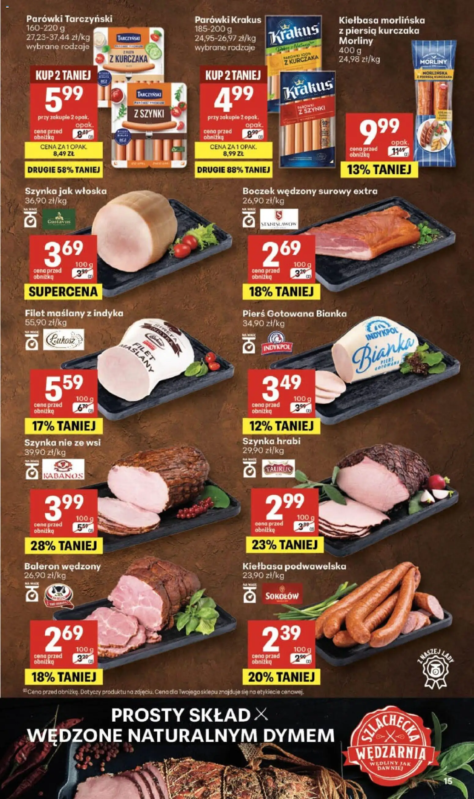 Delikatesy Centrum gazetka od 20.08.2026 | Strona: 15 | Produkty: Szynka, Boczek wędzony, Kabanos, Boczek