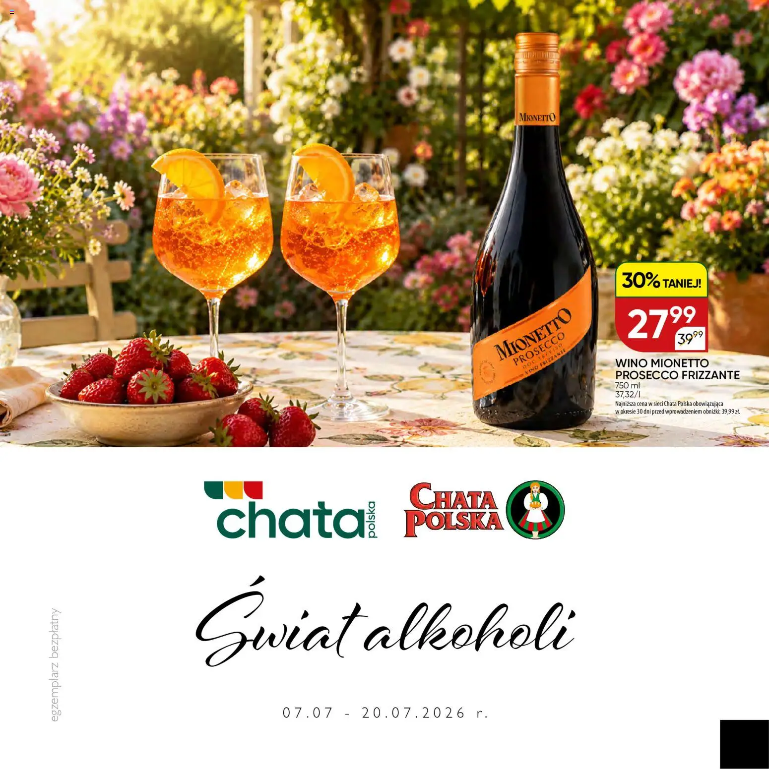 Chata Polska gazetka - Mocna Oferta od 07.07.2026 | Strona: 1 | Produkty: Mionetto prosecco, Wino, Prosecco