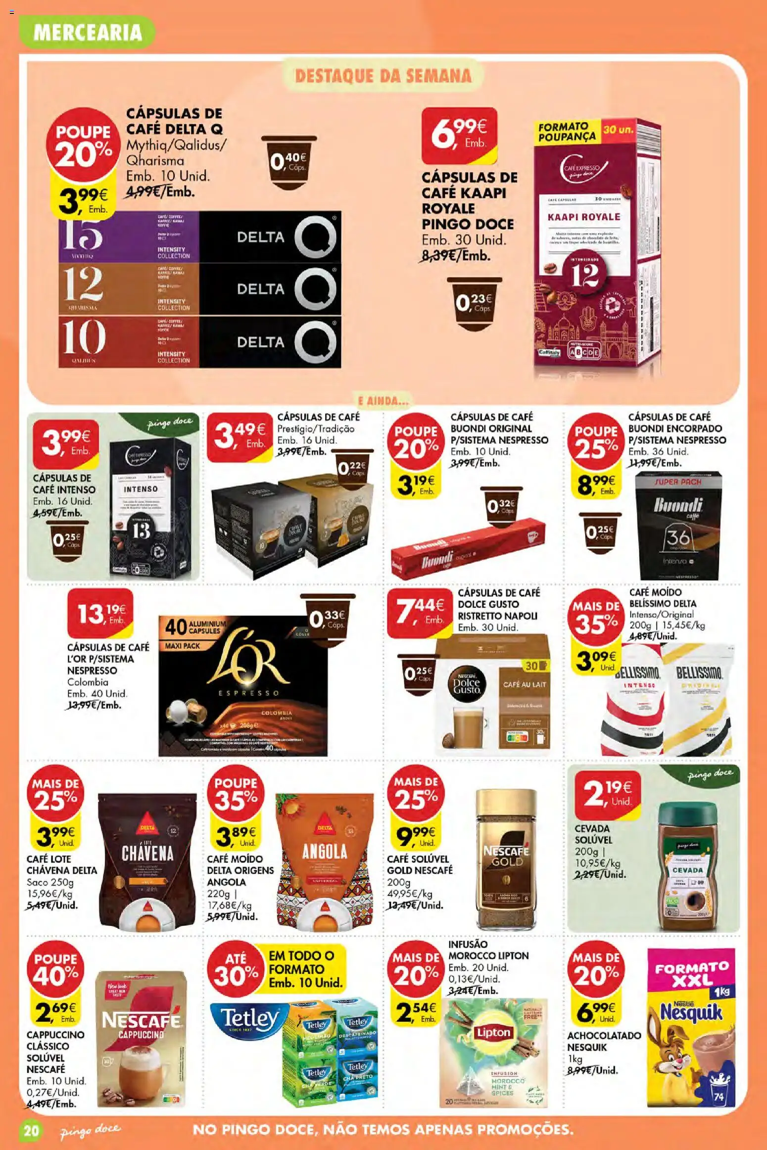 Pingo Doce Poupe Esta Semana Açores │ válido de 09/07/2026 | Página: 20 | Produtos: Delta q, Café solúvel, Nespresso, Dolce gusto