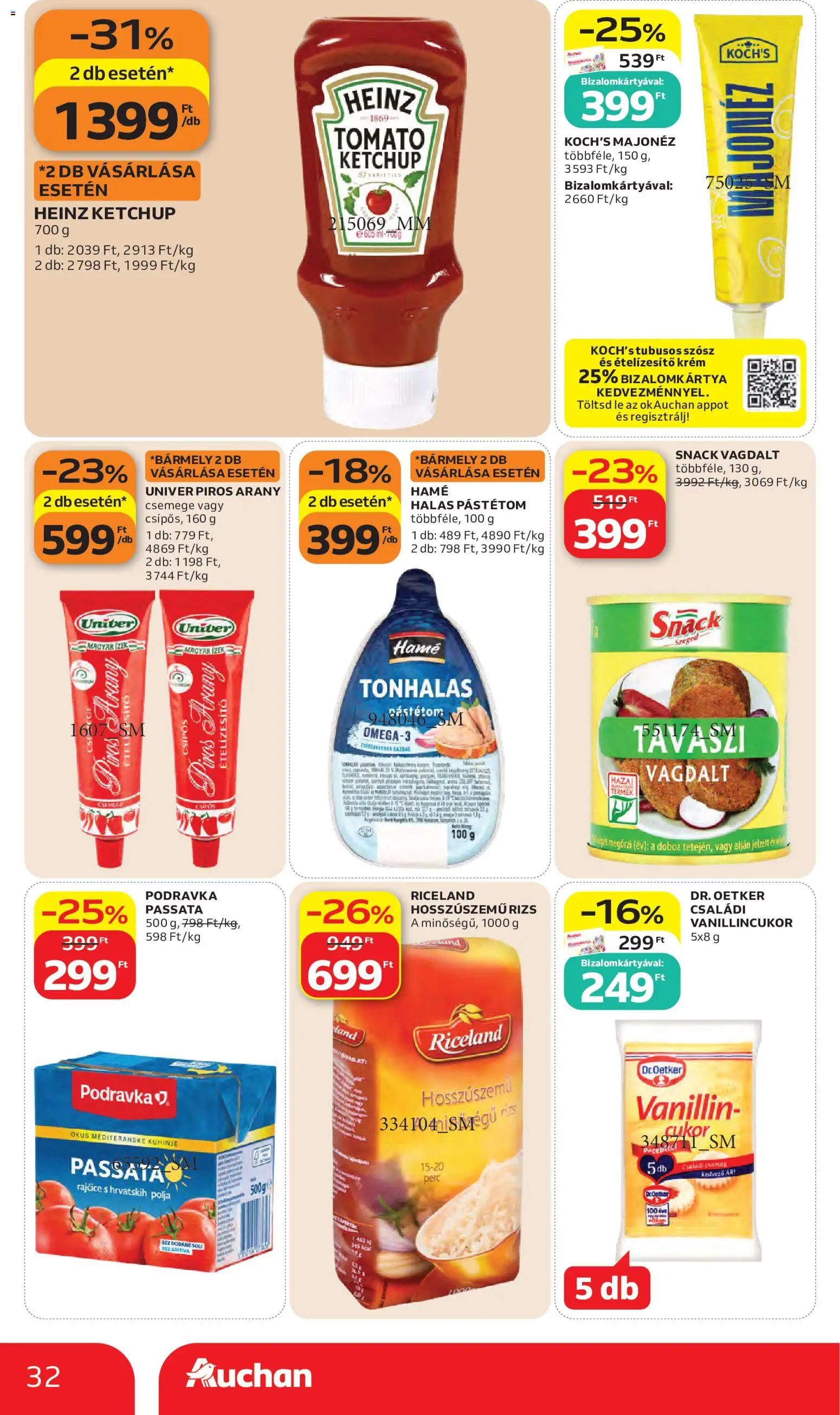 Auchan akciós ujság - amely érvényes a következő dátumtól: 2026.10.15. | Oldal: 32 | Termékek: Podravka, Csemege, Univer, Hamé