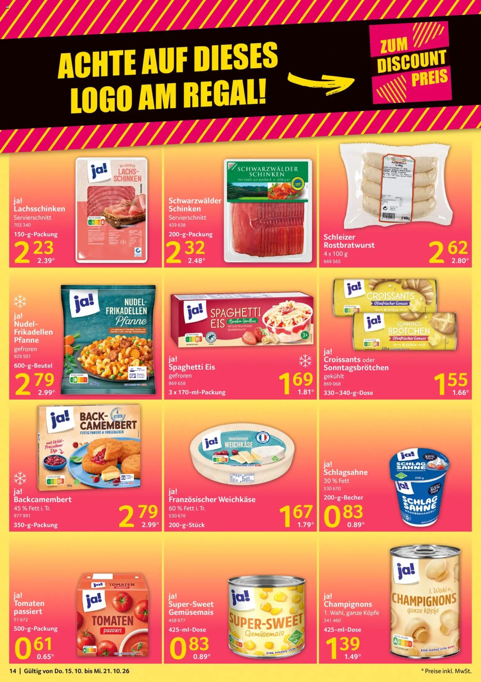 Selgros Prospekt – gültig ab 15.10.2026 | Seite: 14 | Produkte: Schlagsahne, Spaghetti, Regal, Champignons