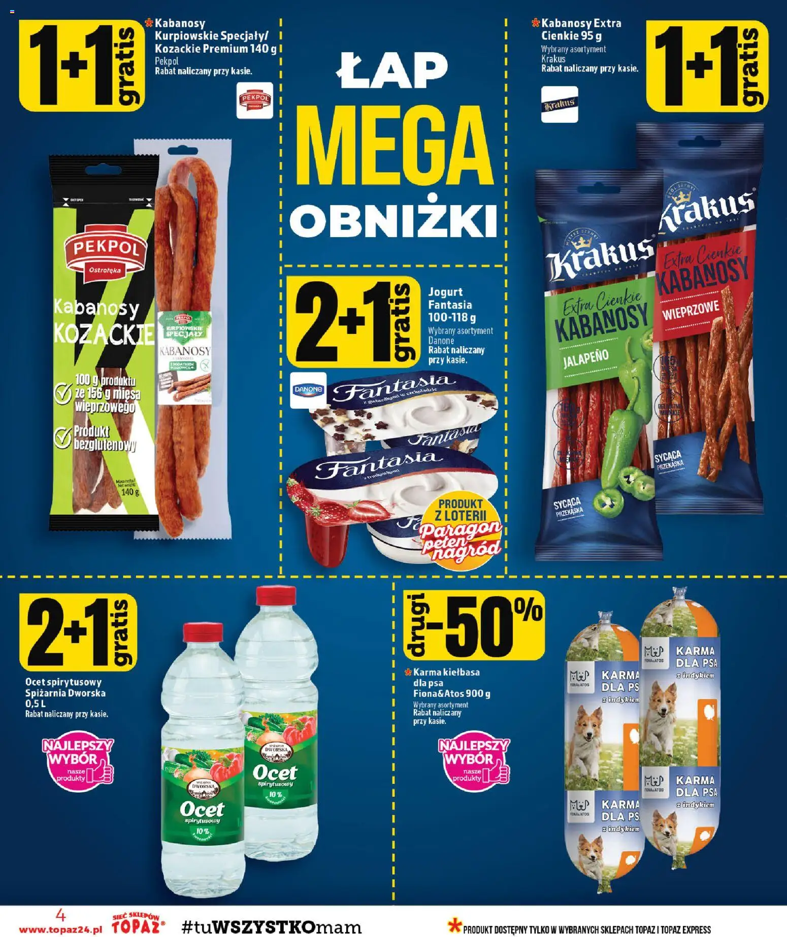 Topaz gazetka - MAZ od 27.08.2026 | Strona: 4 | Produkty: Kiełbasa, Ocet, Kabanosy, Kiełbasa dla psa