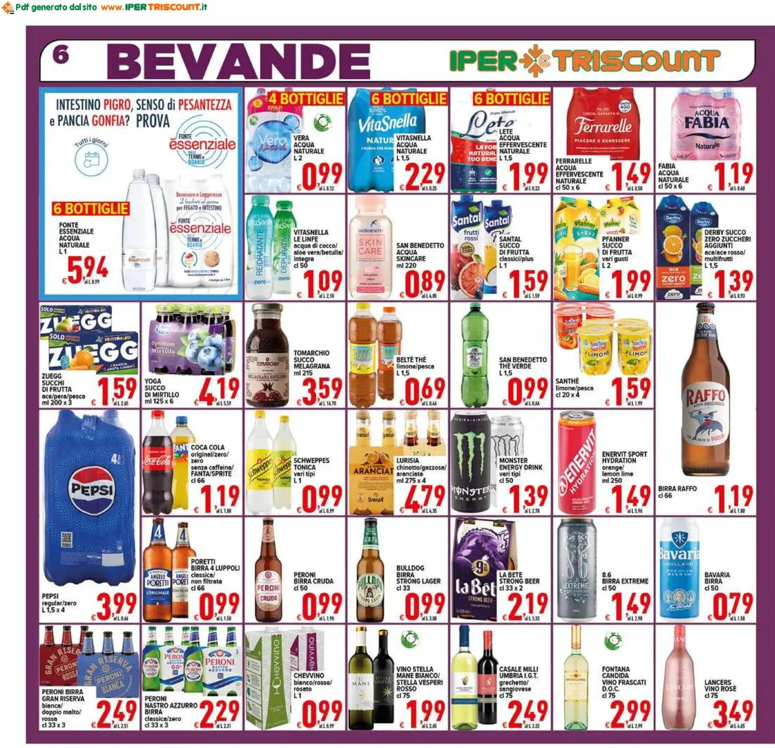 Volantino Ipertriscount del 14/10/2026 | Pagina: 6 | Prodotti: Birra, Bevande, Frutta, Coca Cola