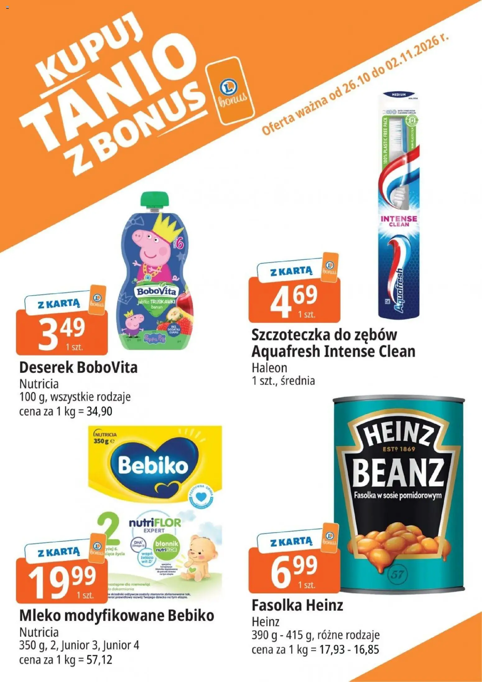 E.Leclerc gazetka - Kupuj Tanio Z Bonus od 26.10.2026 | Strona: 16 | Produkty: Karta, Mleko modyfikowane, Truskawki, Fasolka w sosie pomidorowym