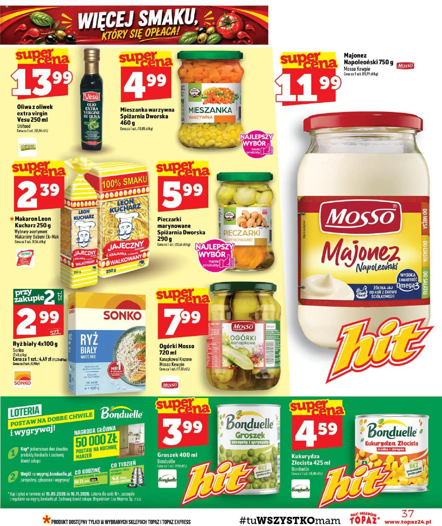 Topaz gazetka od 22.10.2026 | Strona: 37 | Produkty: Ryż biały, Sałatki, Makaron, Tefal