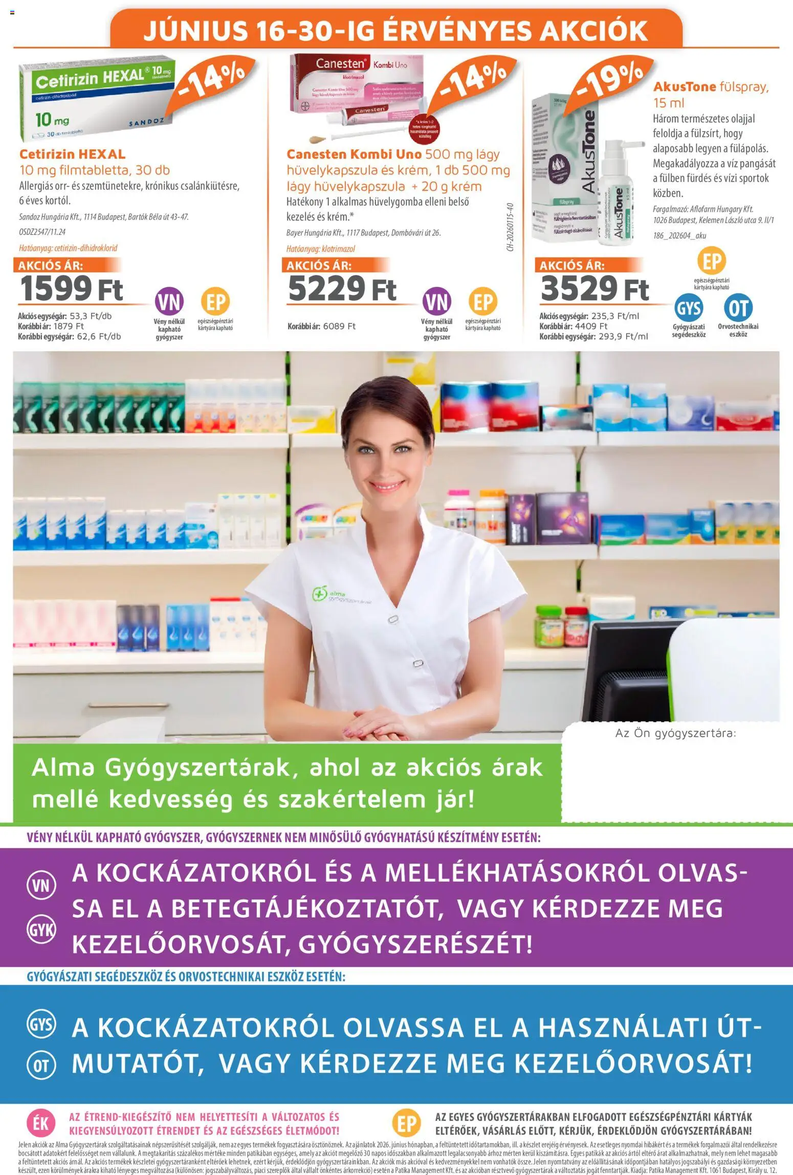 Alma Gyógyszertárak akciós ujság - amely érvényes a következő dátumtól: 01.06.2026 | Oldal: 20 | Termékek: Alma