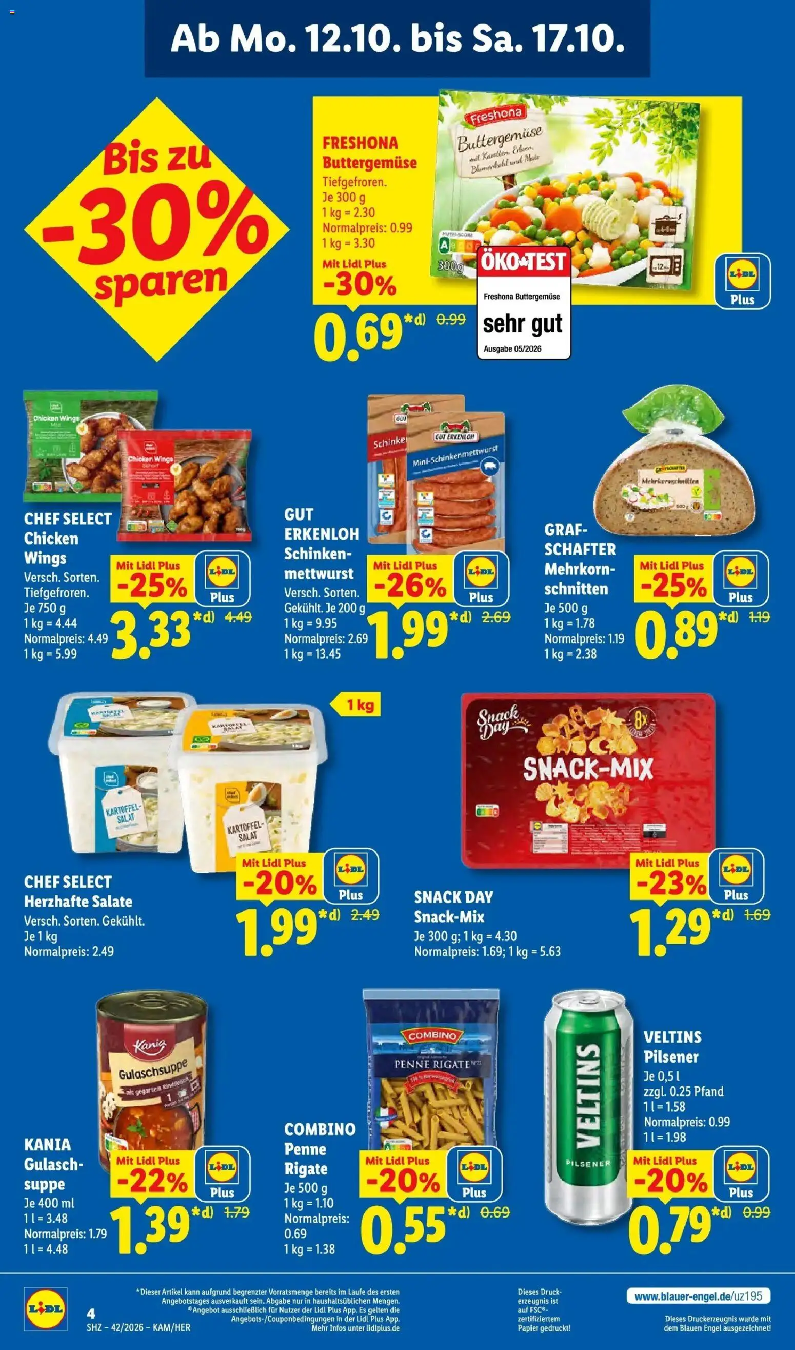 Lidl Prospekt Gladbeck-mitte (ab 12.10.2026) zum Blättern » Angebote | Seite: 4 | Produkte: Mais, Gulasch, Schinken, Veltins