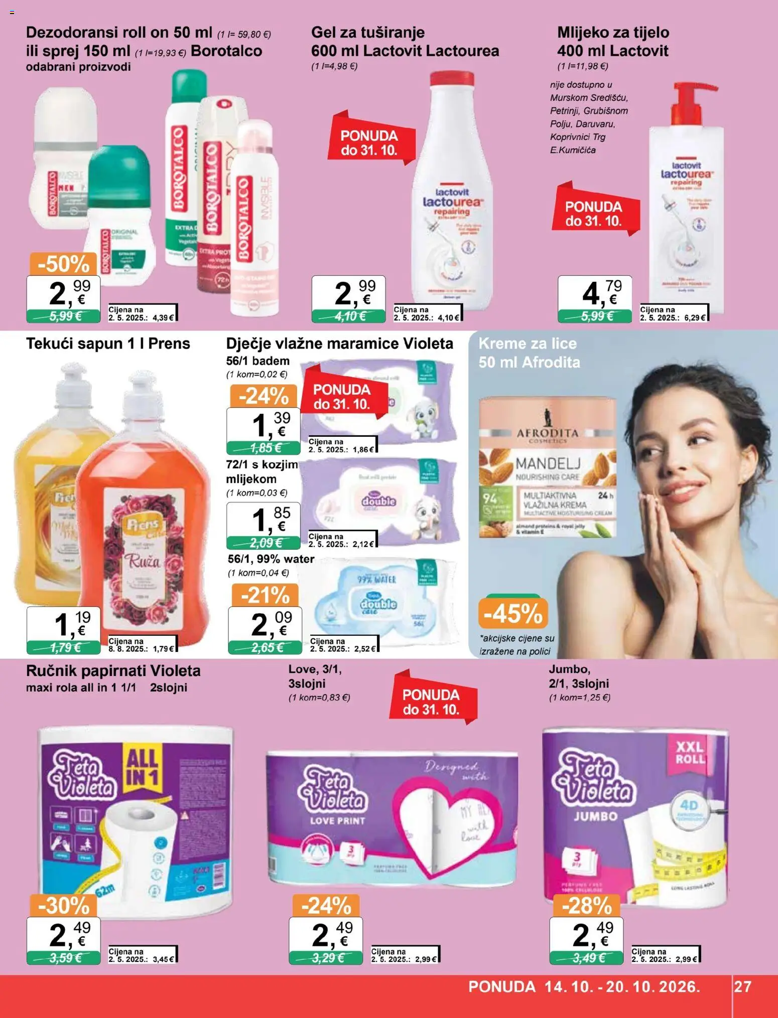 KTC katalog | vrijedi od 14.10.2026 | Stranica: 27 | Proizvodi: Vlažne maramice, Krema, Maramice, Ruza