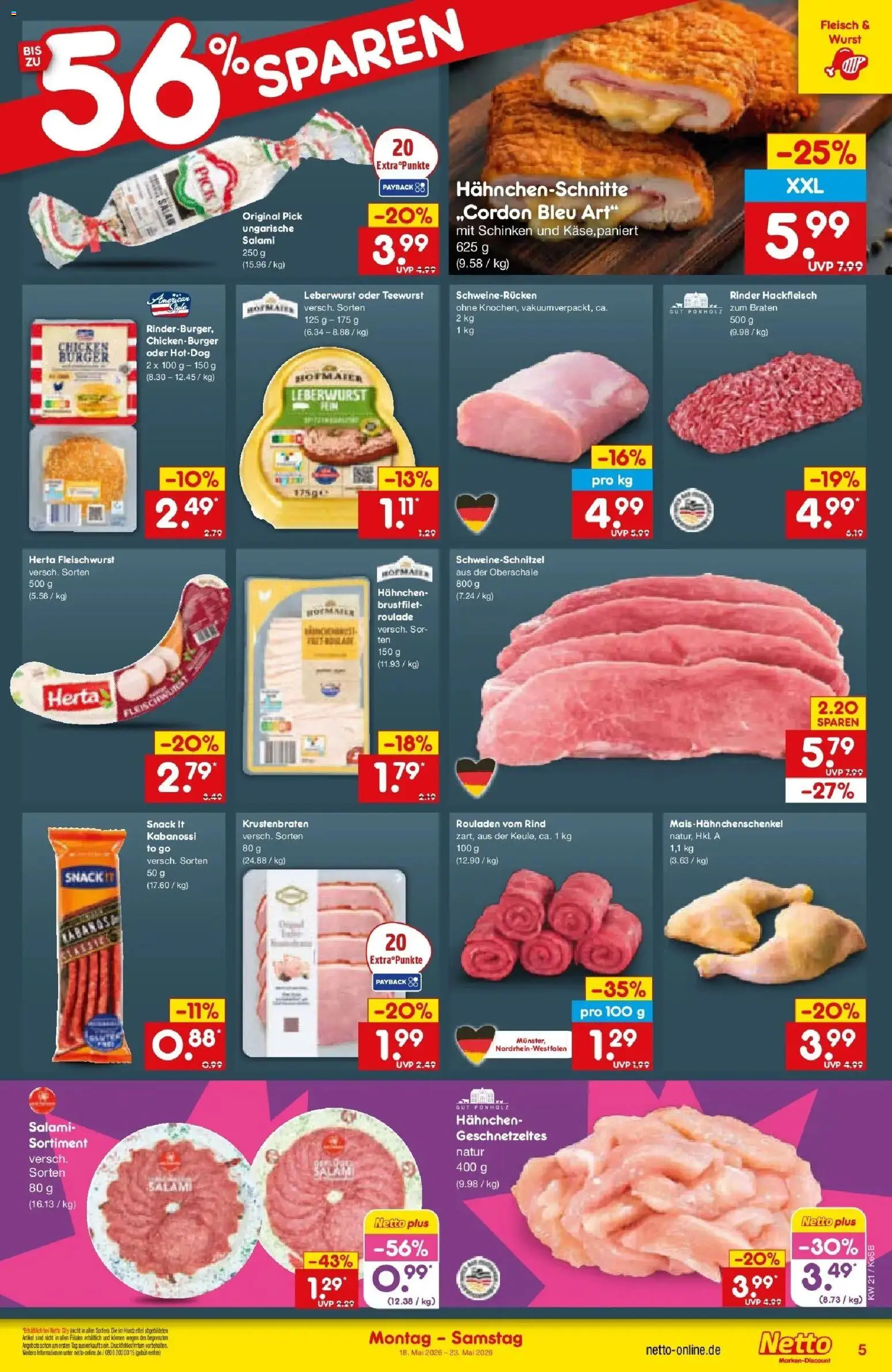 Netto Marken-Discount Prospekt Bonn	 – gültig ab 17.05.2026 | Seite: 5 | Produkte: Herta fleischwurst, Hahnchen, Schinken, Fleisch