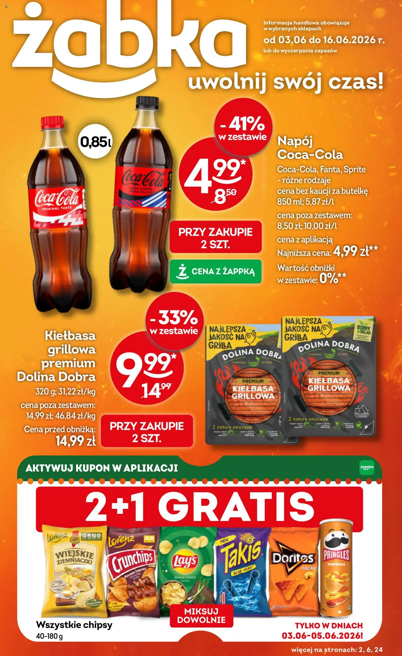 Żabka gazetka od 03.06.2026 | Strona: 1 | Produkty: Kiełbasa, Sprite, Coca cola, Doritos
