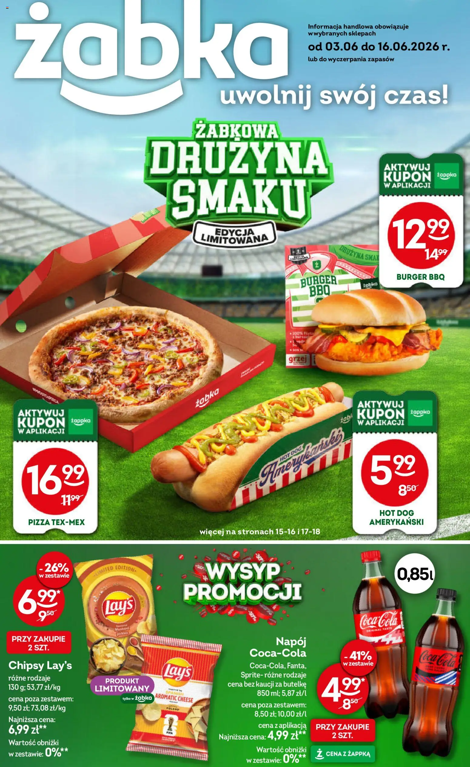 Żabka gazetka od 03.06.2026 | Strona: 1 | Produkty: Kiełbasa, Chipsy, Coca cola, Ziemniaczki