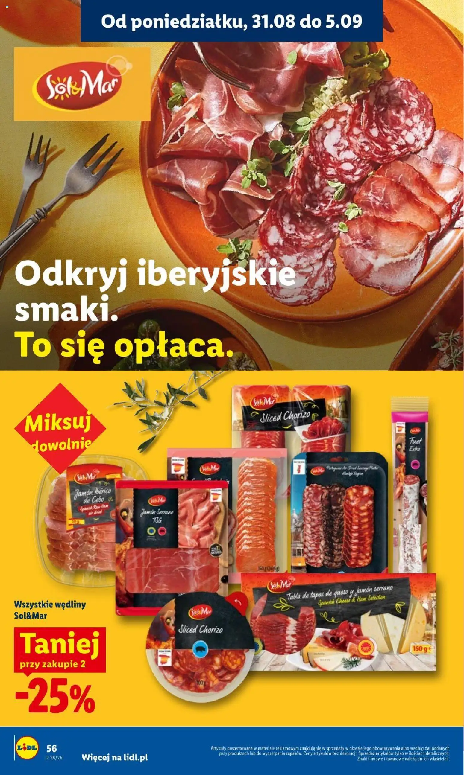 Lidl gazetka od 31.08.2026 | Strona: 56 | Produkty: Chorizo, Jamón Serrano, Fuet, Sól