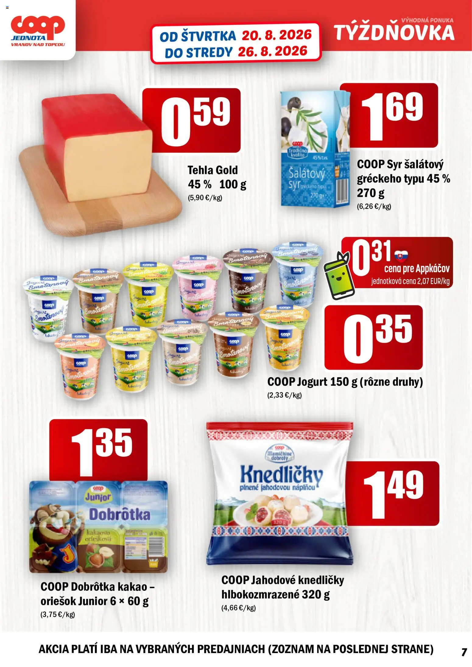 Nové COOP Jednota akcie – leták je platný od 20.08.2026 | Strana: 7 | Produkty: Syr, Jogurt, Kakao