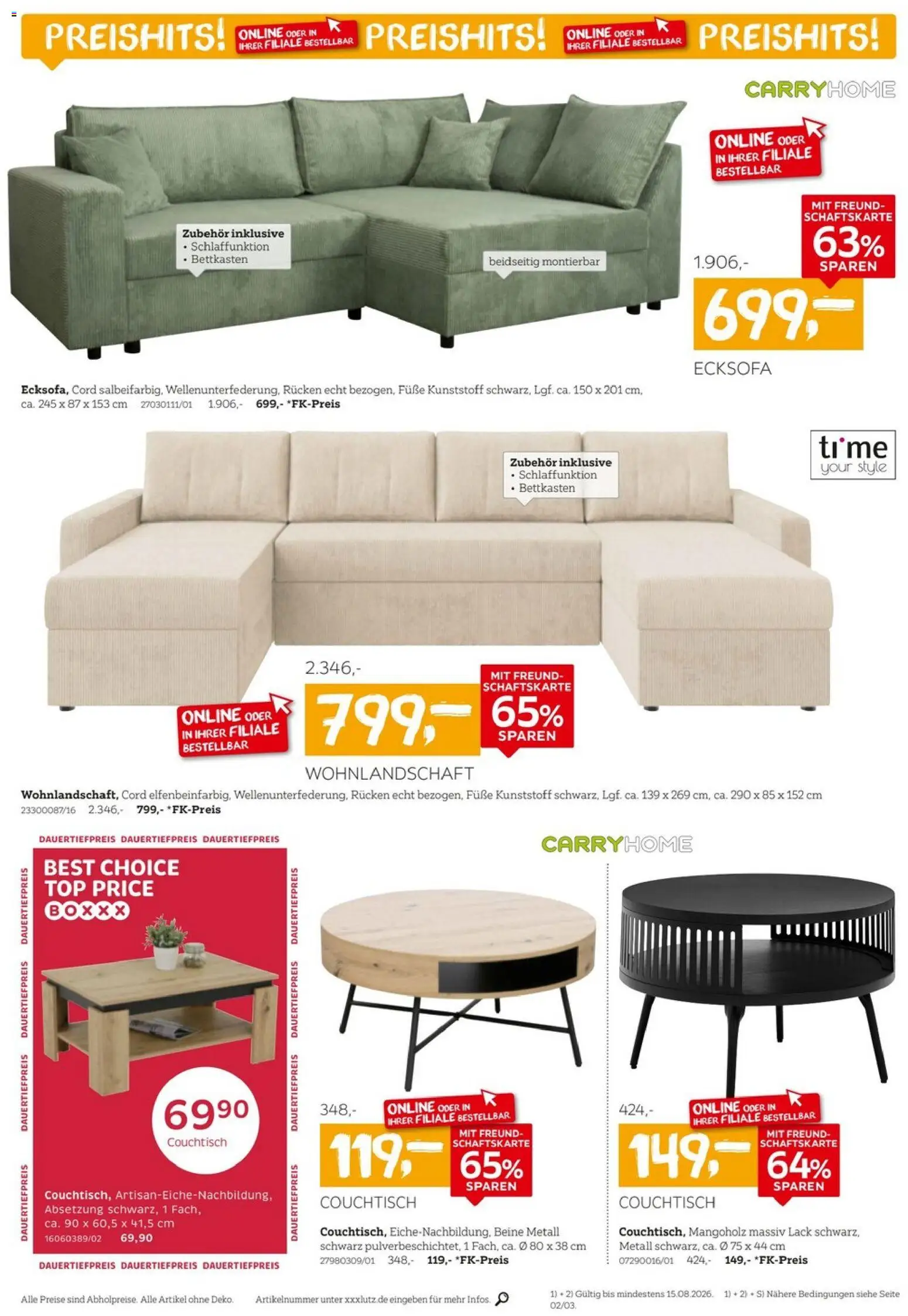 XXXLutz Wohnen Preishits – gültig ab 01.08.2026 | Seite: 4 | Produkte: Top, Wohnlandschaft, Ecksofa, Couchtisch