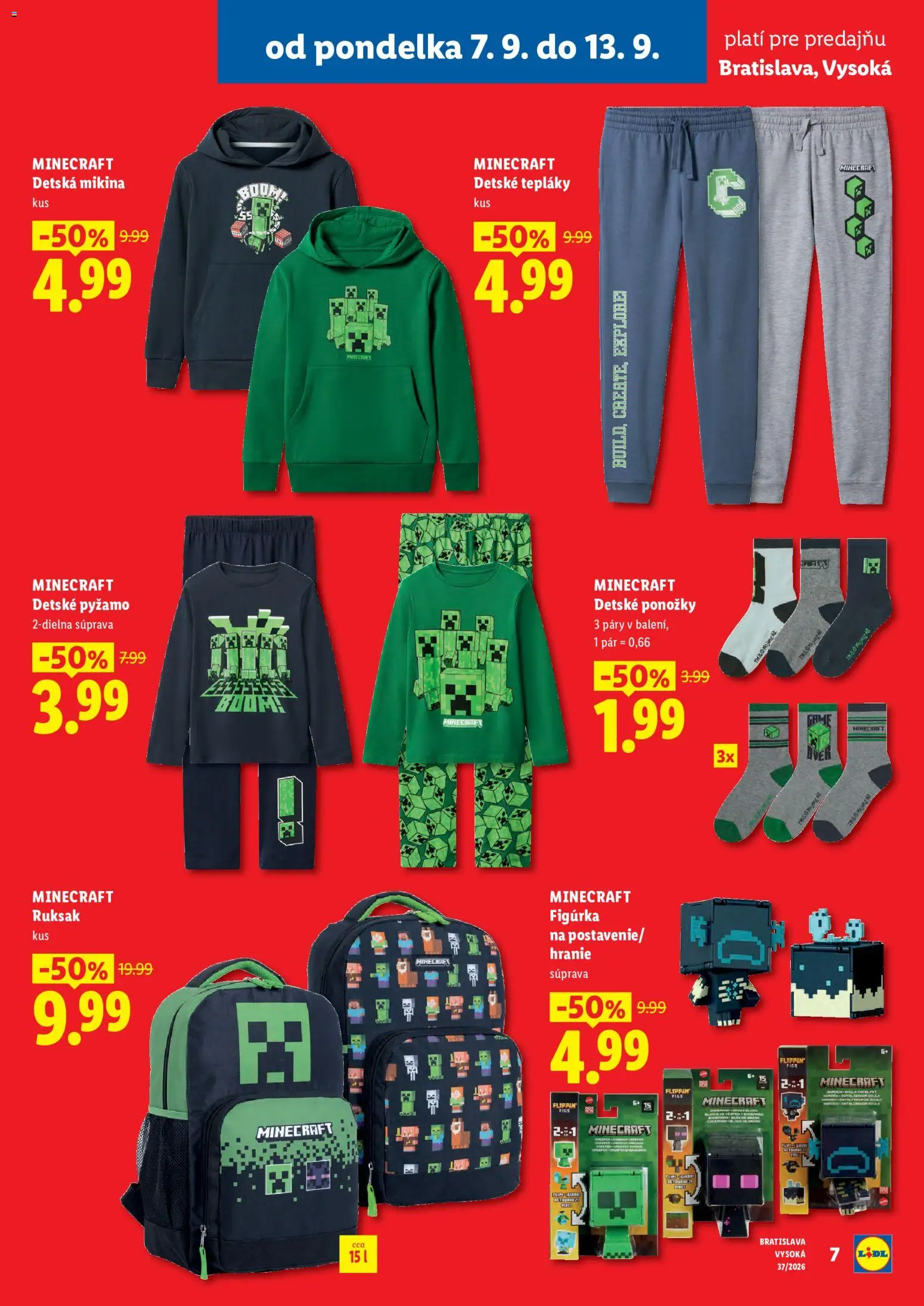Nové Lidl akcie – leták je platný od 07.09.2026 | Strana: 7 | Produkty: Mikina, Ponožky, Pyžamo, Ruksak