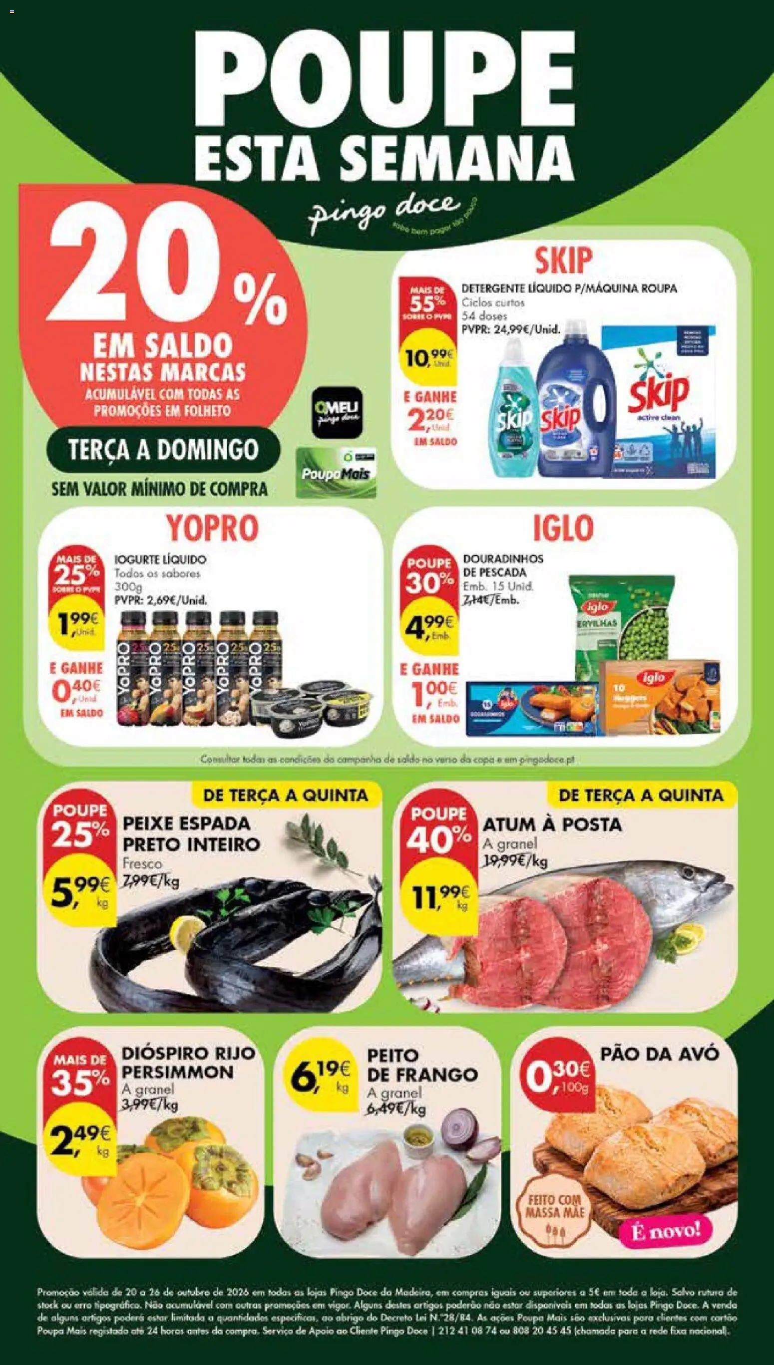 Pingo Doce folheto Poupe Esta Semana Madeira │ válido de 20/10/2026 | Página: 1 | Produtos: Frango, Iogurte, Peixe, Iogurte liquido