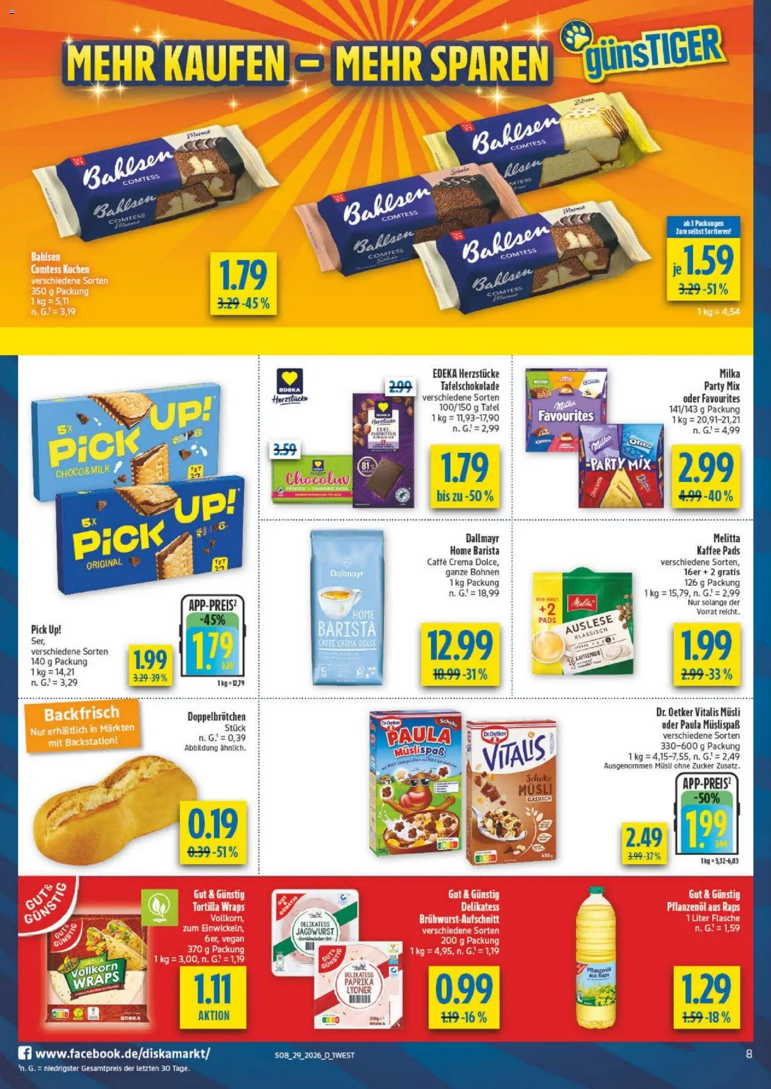 Diska - Diska Angebote Bayern KW28 – gültig ab 13.07.2026 | Seite: 8 | Produkte: Musli, Kaffeepads, Milka, Zucker