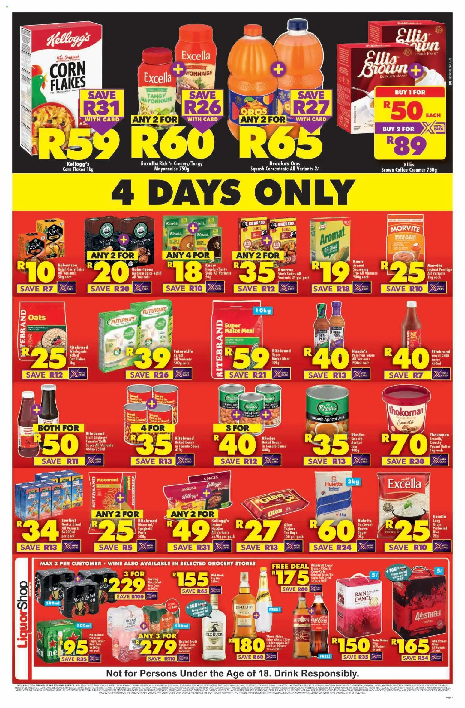 New Shoprite catalogue – valid from 18.06.2026 | Page: 3 | Products: Jam, Maize meal, Oats, Chicken
