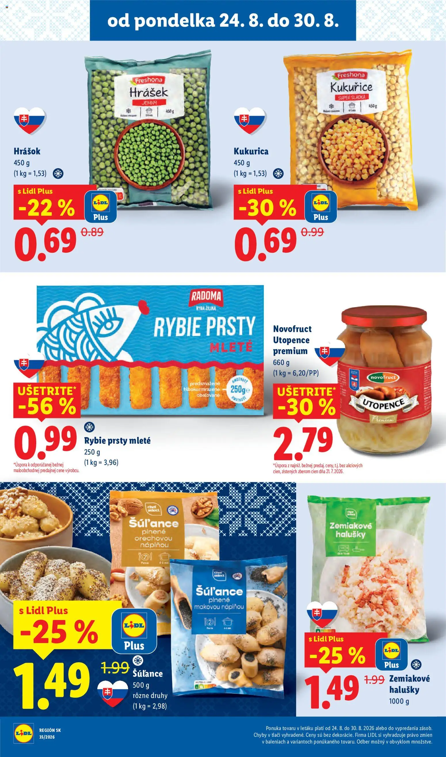 Nové Lidl akcie – leták je platný od 24.08.2026 | Strana: 22 | Produkty: Rybie prsty, Hrášok, Ryba, Kukurica
