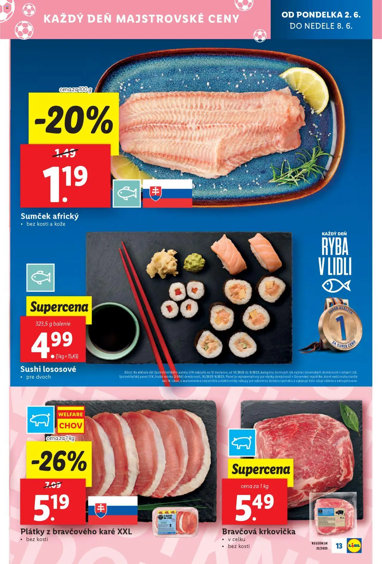 Nové Lidl akcie – leták je platný od 02.06.2025 | Strana: 15 | Produkty: Bravčová krkovička, Ryba, Krkovička, Sushi