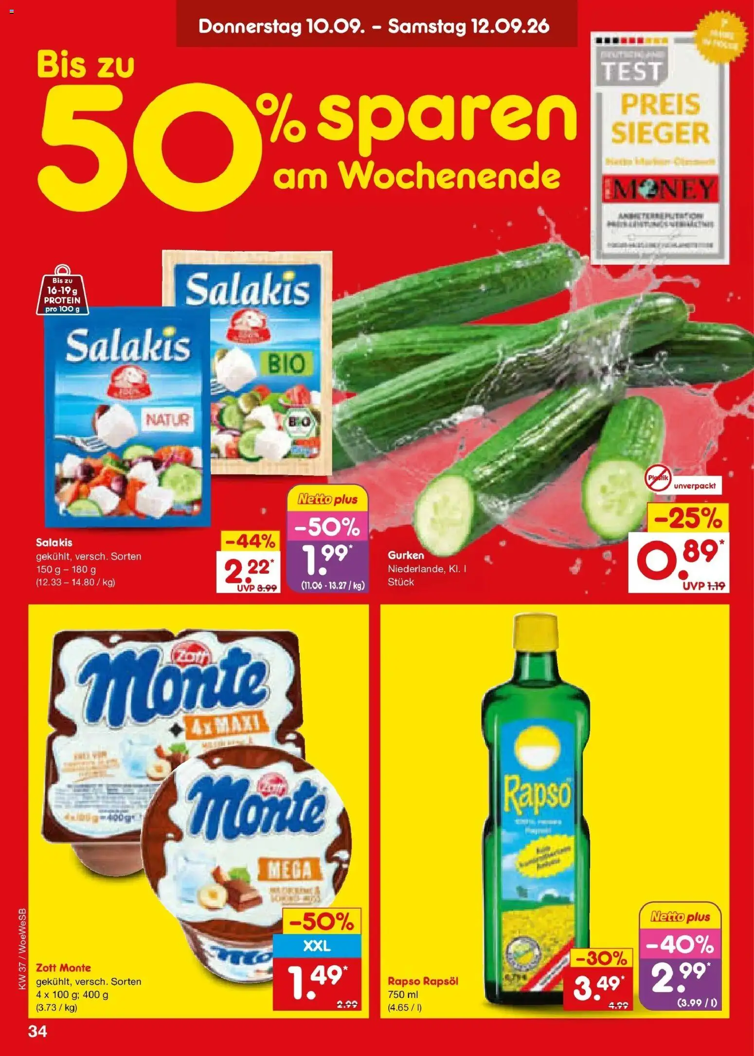 Netto Marken-Discount Prospekt Leonberg – gültig ab 07.09.2026 | Seite: 50 | Produkte: Rapsöl, Salakis, Gurken, Rapso rapsol