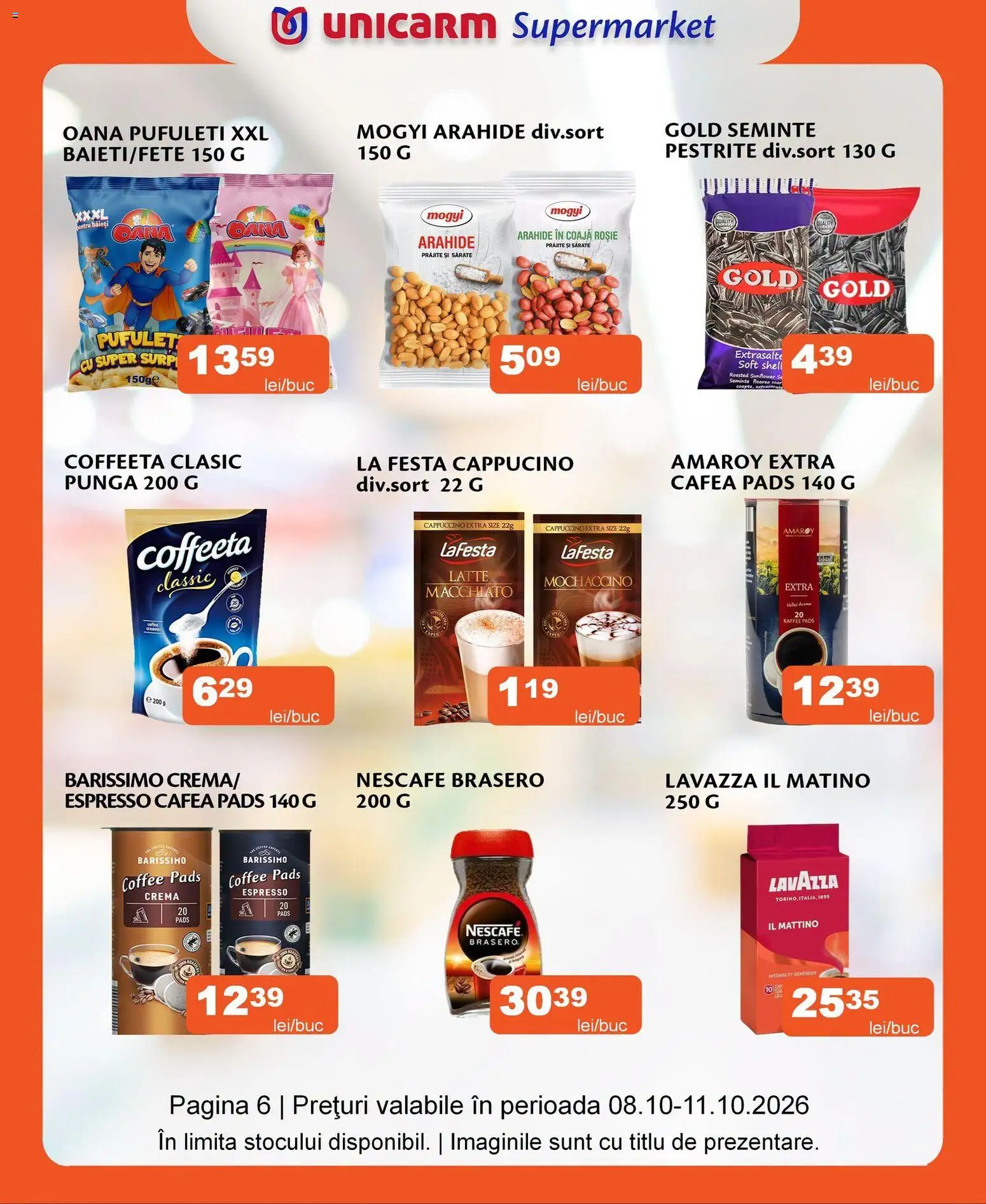 Noul catalog Unicarm – valabil de la 08.10.2026 | Pagină: 13 | Produse: Arahide, Cappuccino, Cremă, Pufuleți