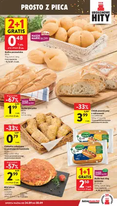 Pogląd oferty "Intermarche gazetka" - ważna od 24.09.2026 | Strona: 19 | Produkty: Mini pizza, Szynka, Bułka, Bułka poznańska