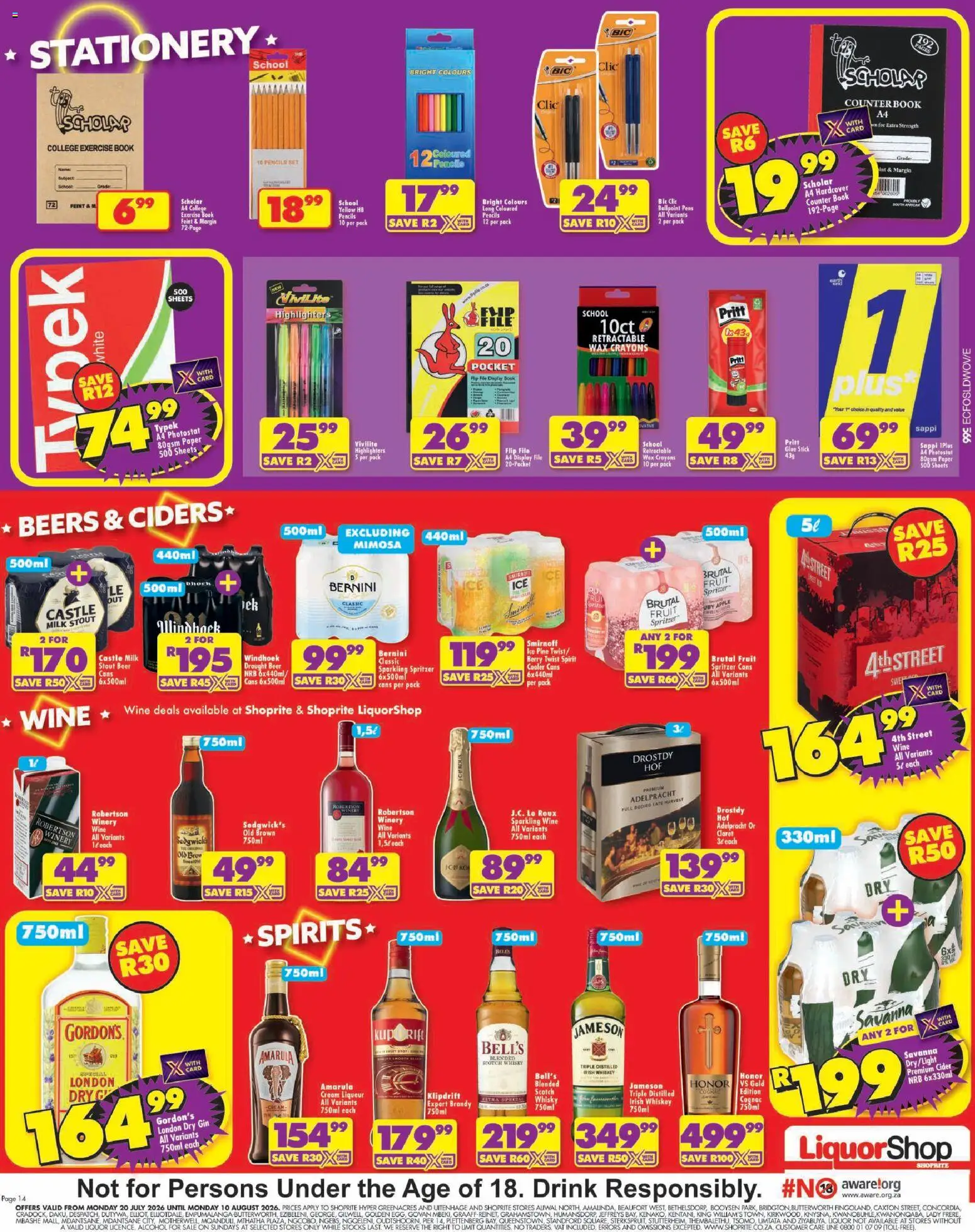 New Shoprite catalogue – valid from 20/07/2026 | Page: 14 | Products: Brandy, Cooler, Wax, Gin