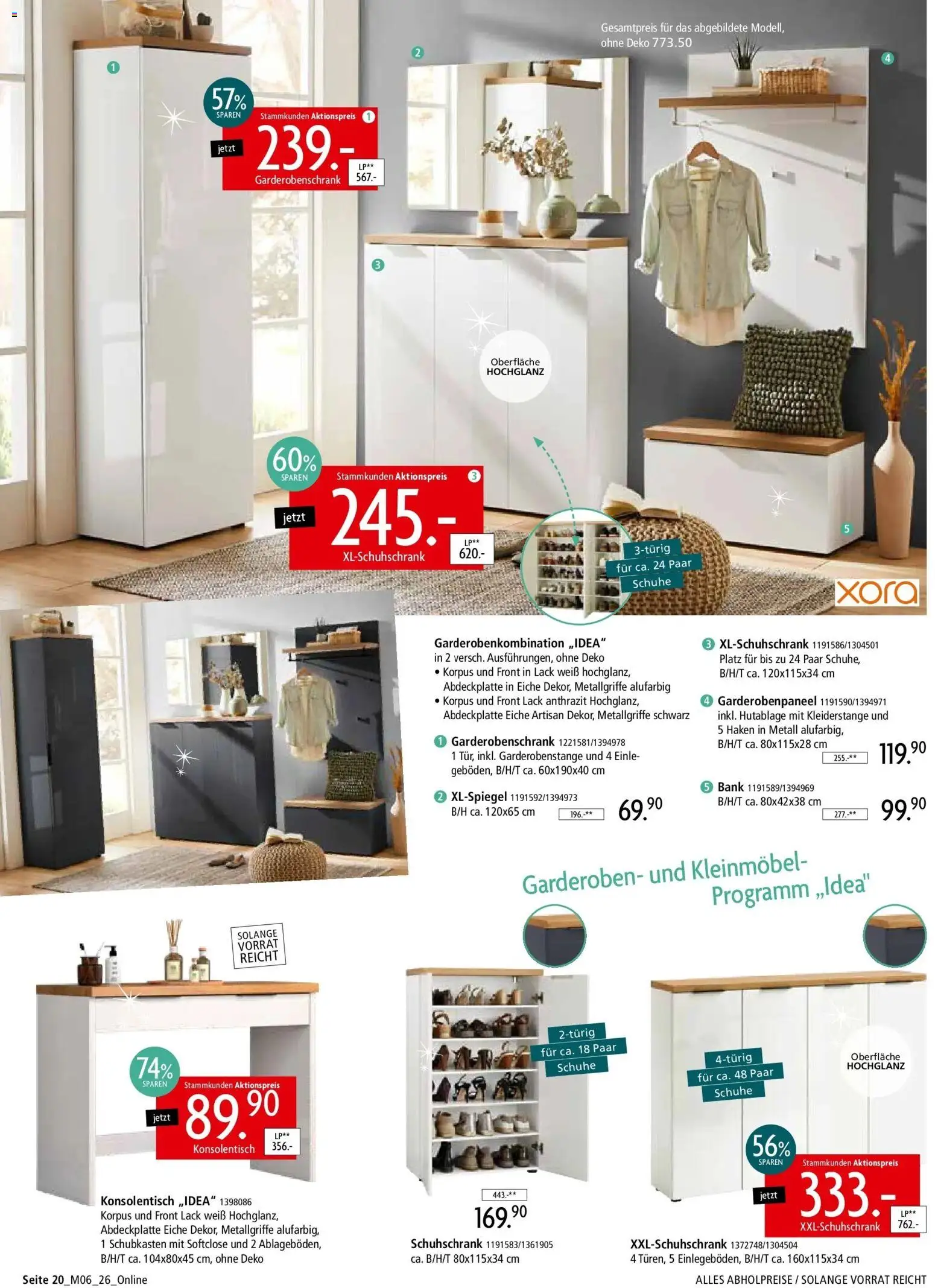 Zurbrüggen - Zurbrüggen: Unschlagbar günstig – gültig ab 01.05.2026 | Seite: 20 | Produkte: Garderobenschrank, Konsolentisch