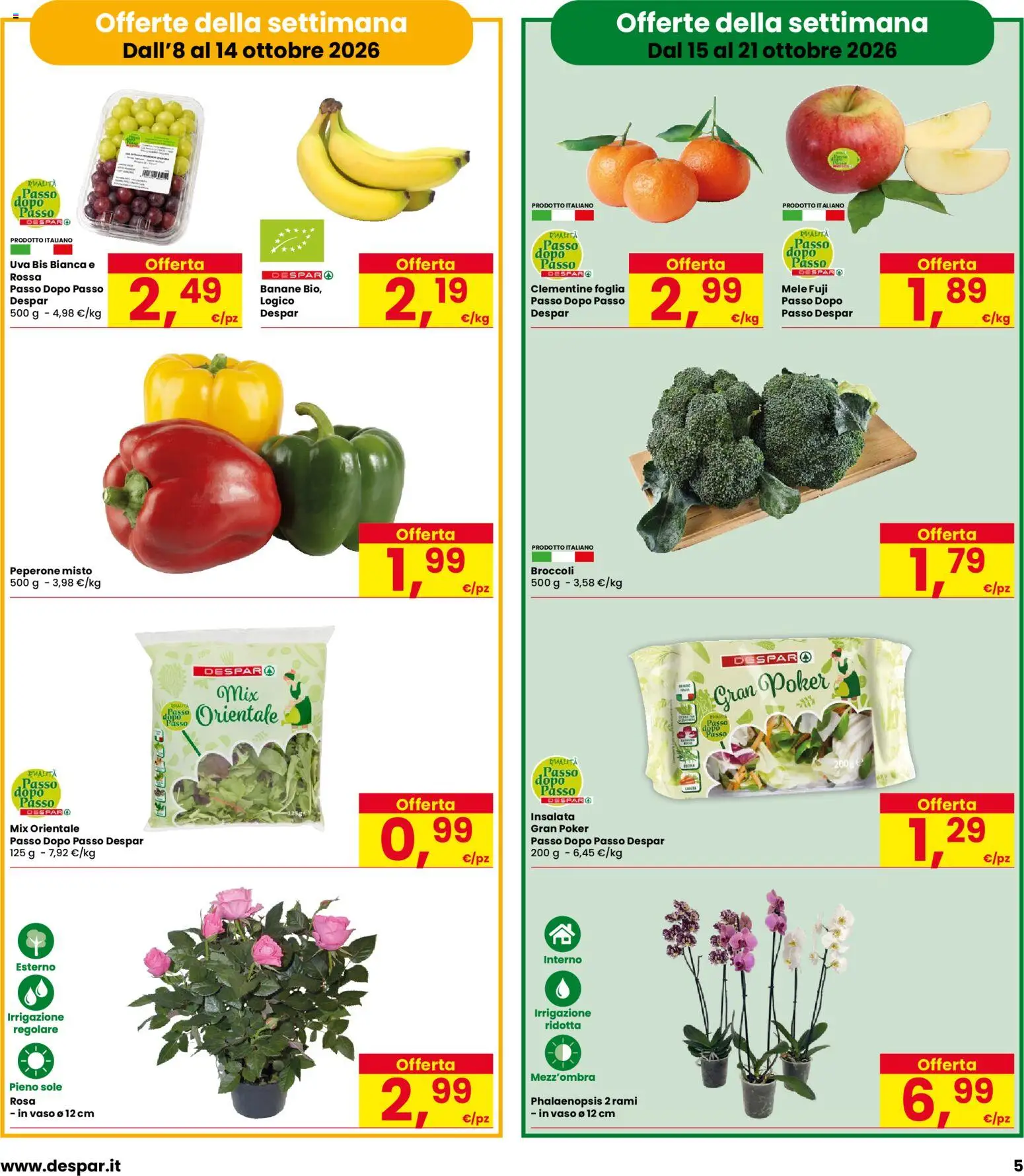 Volantino Eurospar del 08/10/2026 | Pagina: 5 | Prodotti: Mele, Banane, Uva, Vaso