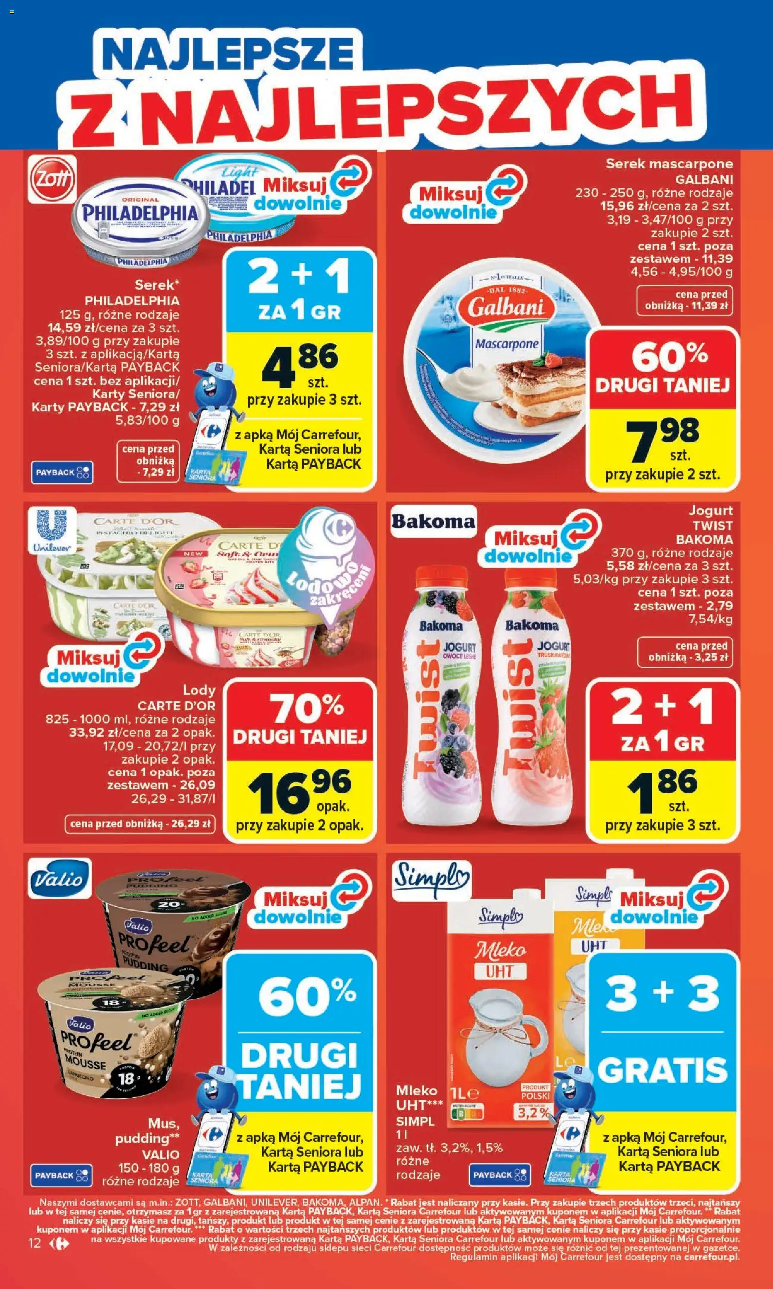 Carrefour gazetka - Zmieniliśmy Się Dla Ciebie od 25.05.2026 | Strona: 12 | Produkty: Karta, Mascarpone, Mleko, Jogurt