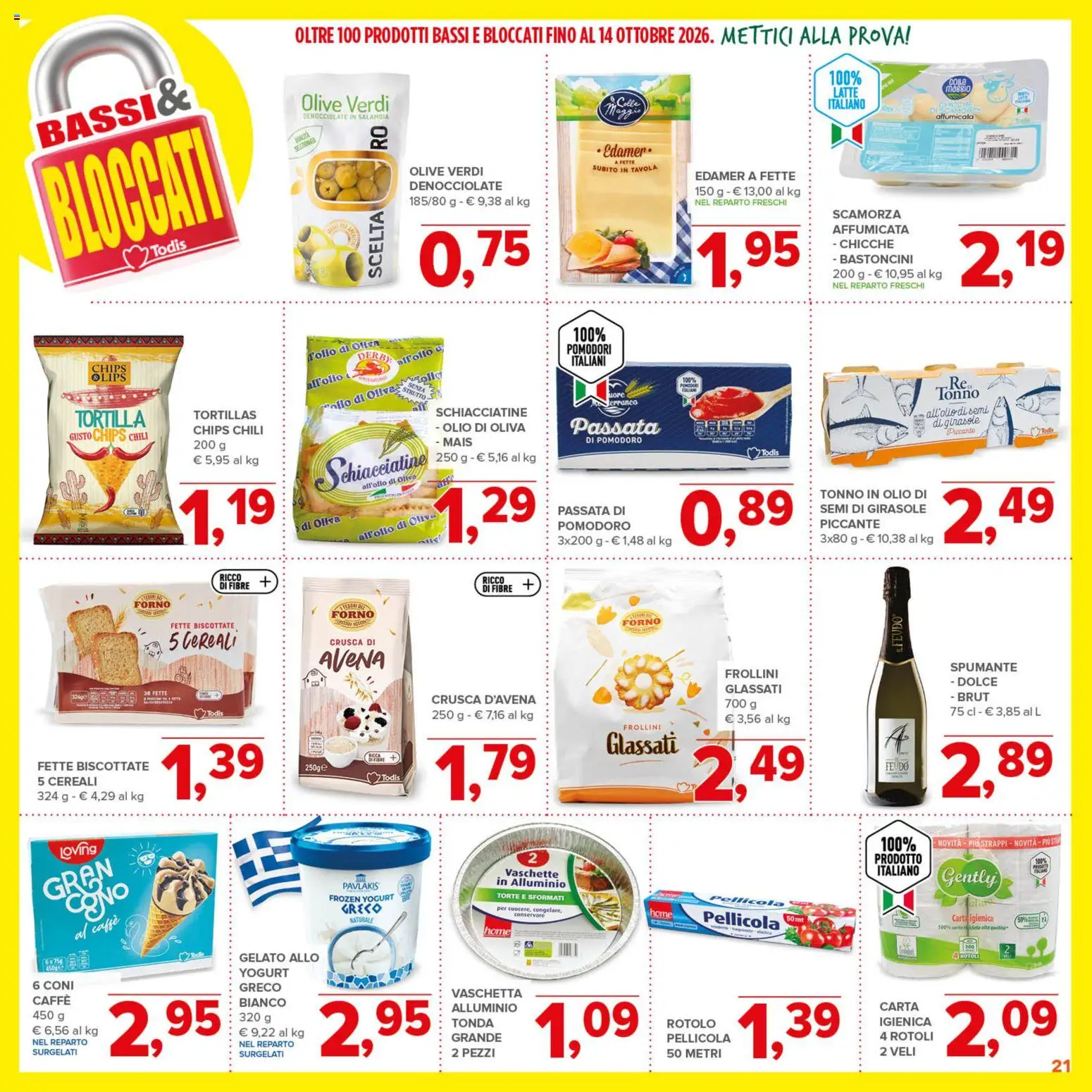 Volantino Todis del 03/09/2026 | Pagina: 21 | Prodotti: Tortillas, Spumante, Frollini, Vaschette
