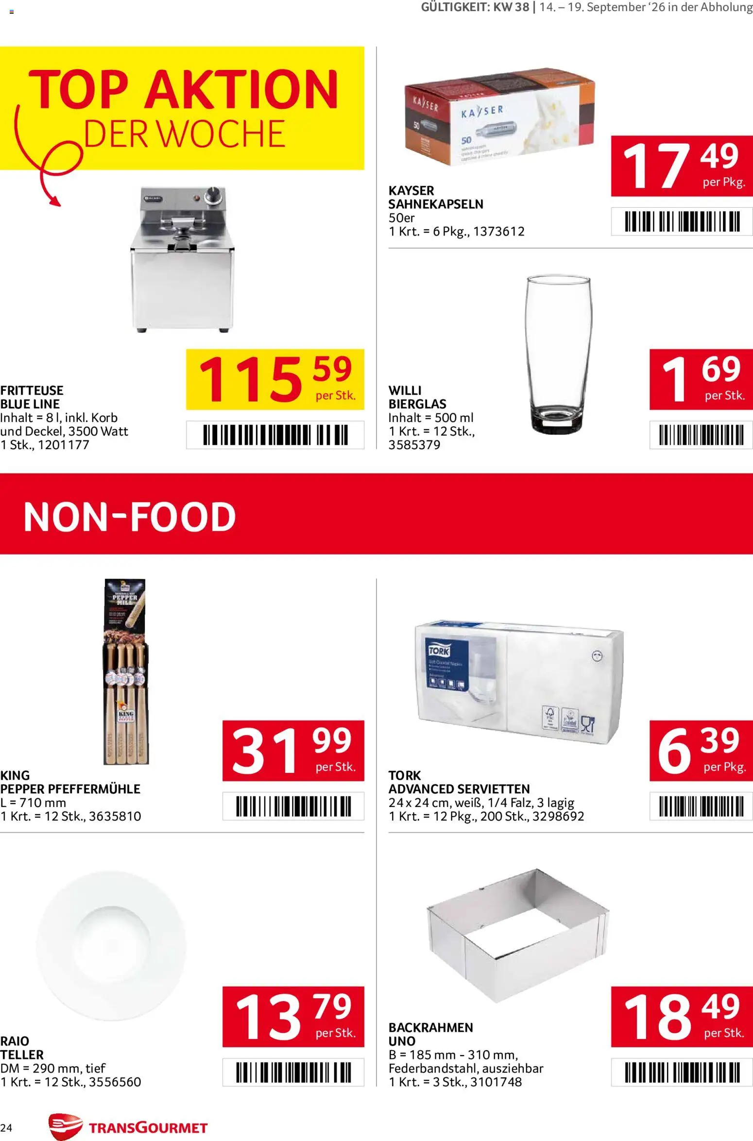 Transgourmet Flugblatt gültig ab 14.09.2026 | Seite: 23 | Produkte: Pfeffermühle, Korb