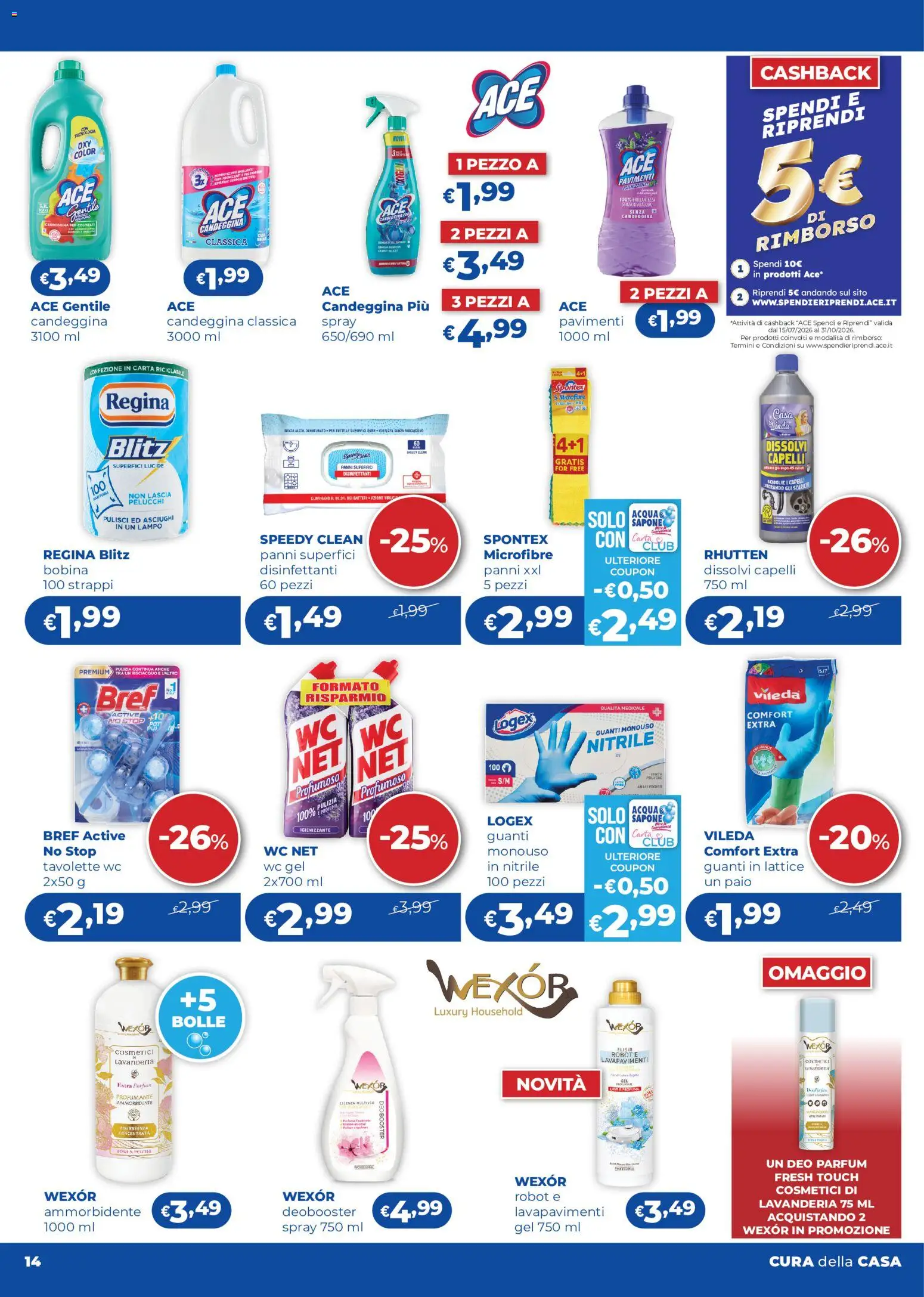 Volantino Acqua e Sapone del 03/08/2026 | Pagina: 14 | Prodotti: Alcol, Candeggina, Robot, WC